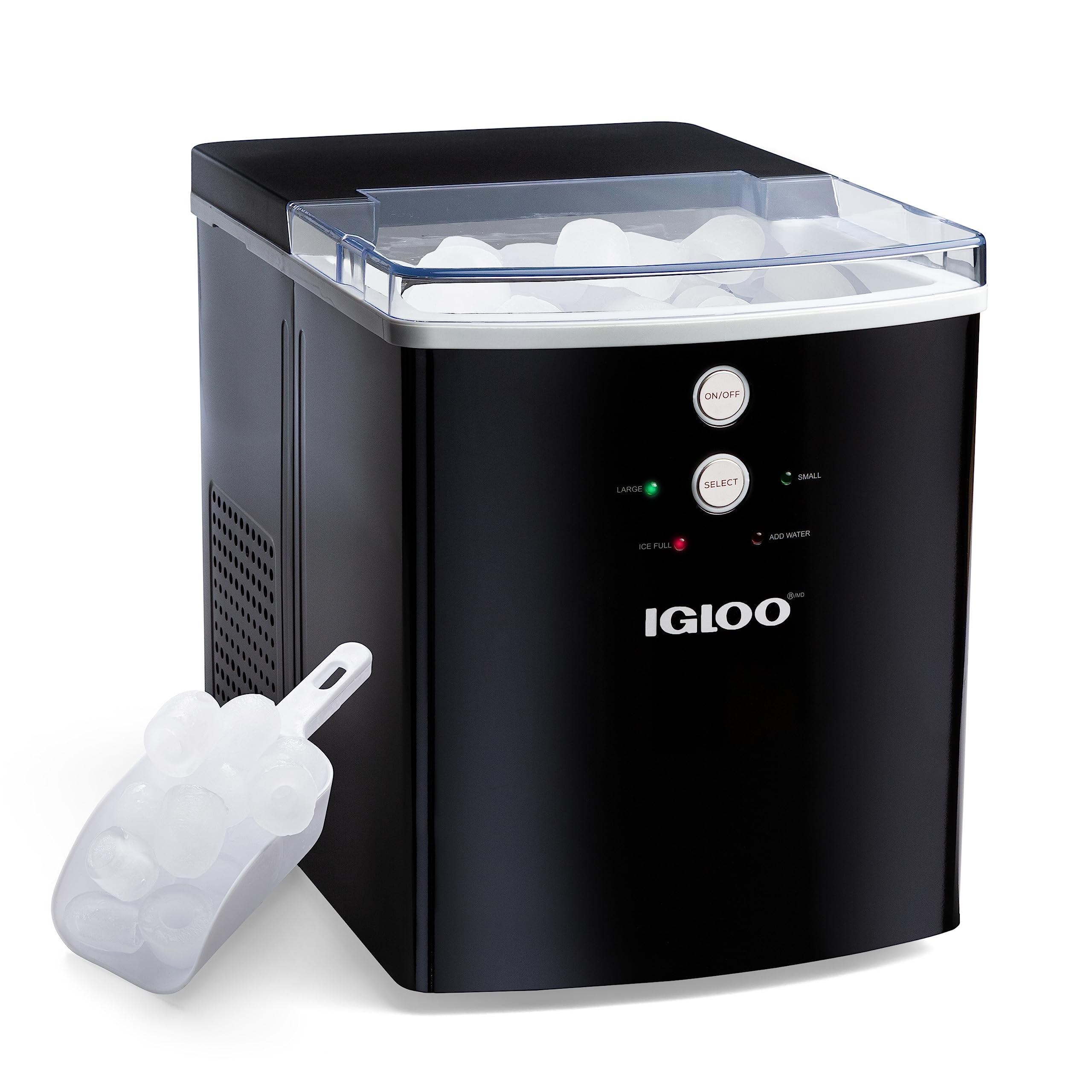 Igloo Electric Countertop Ice Maker Machine - Automatic Portable Ice Cube Maker with Scoop & Basket - Makes 33 lbs of Ice in 24 Hours - Perfect for Iced Coffee, Cocktails, Parties & Outdoor Events - Black