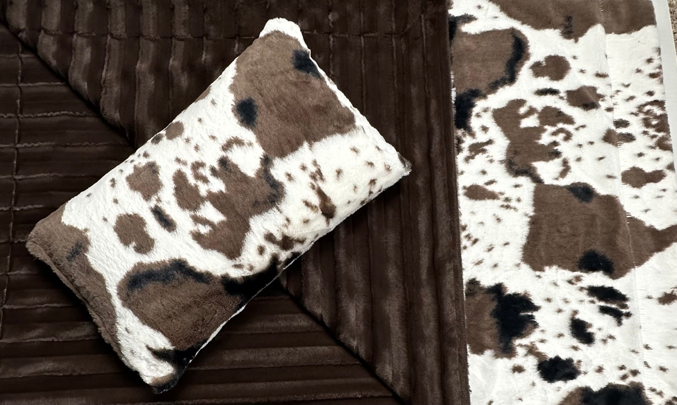Soft Pony Mud Pie Brown Chinchilla Double Minky Toddler Blanket 44x60 - Travel Blanket with Pillowcase 12x20 for Kids, Baby Shower Gift & Nursery Decor