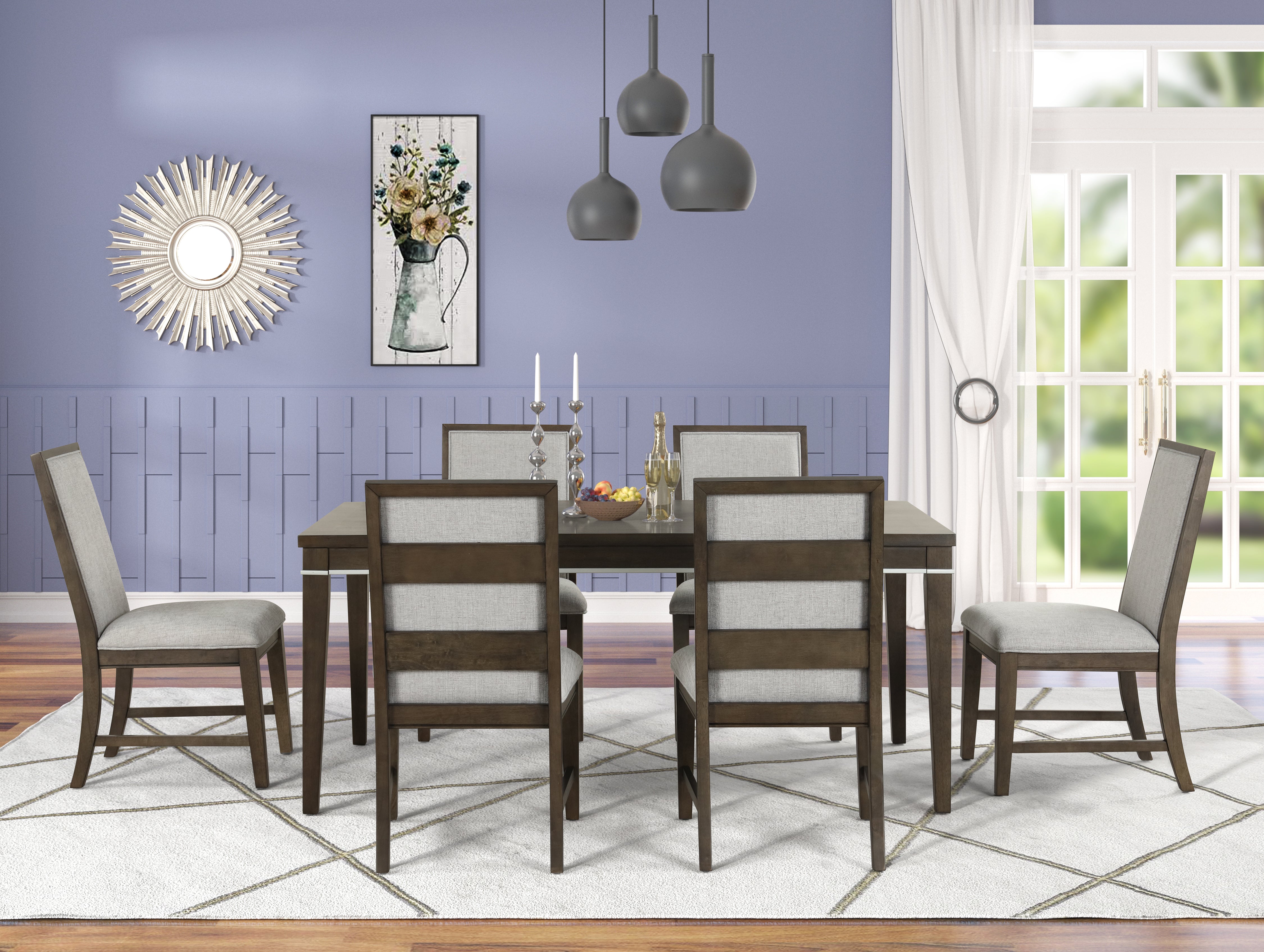 Roundhill Furniture Aberll Wood Dining Room Set - 6-Piece Gray Table & Chairs for Family Meals & Entertaining