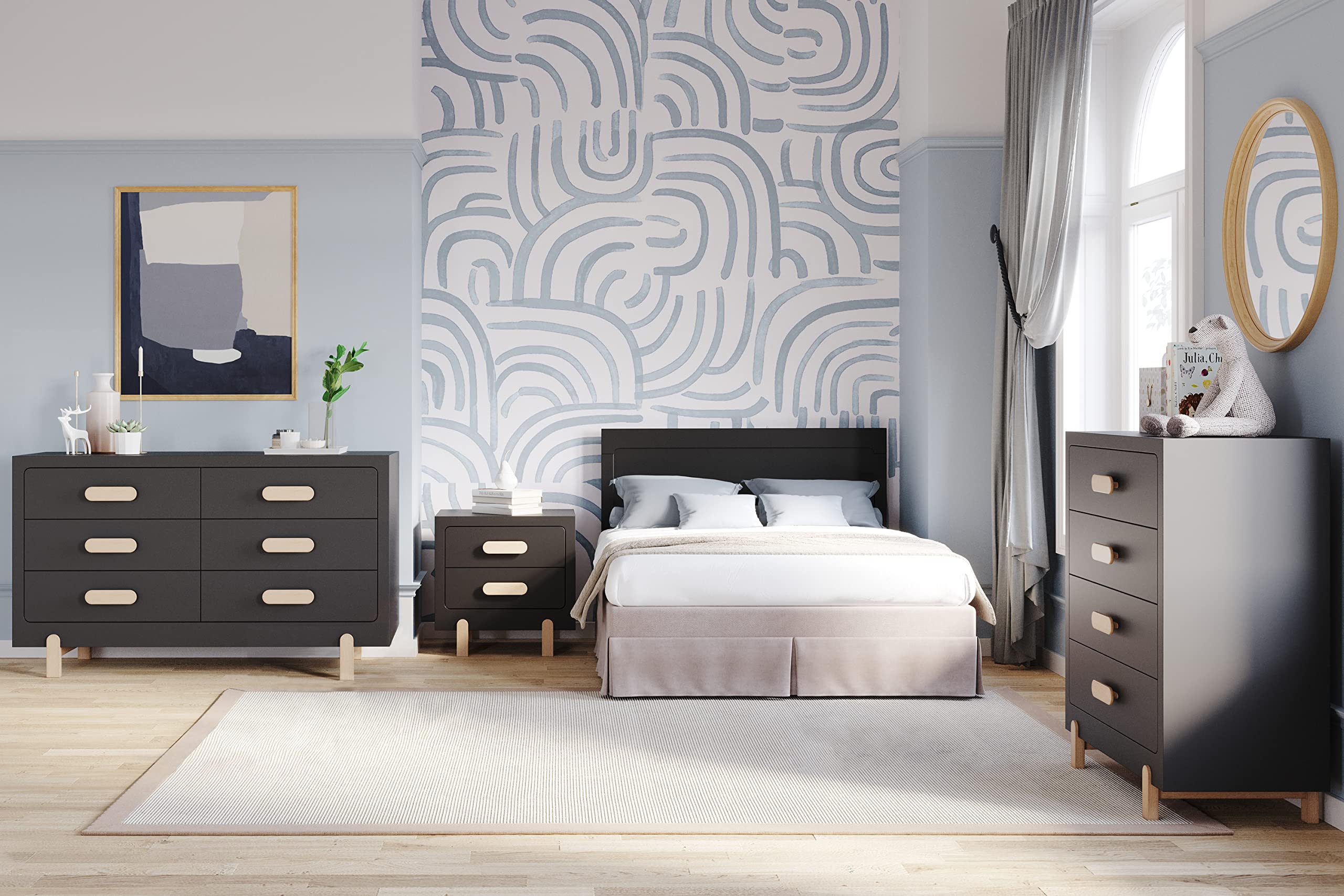 Child Craft Park Heights 2-Drawer Nightstand - Sturdy Pinewood Nursery & Bedroom Side Table with Large Storage | Made in USA | Fully Assembled (Caviar Black) | Perfect for Baby Rooms, Kids' Bedrooms & Guest Rooms