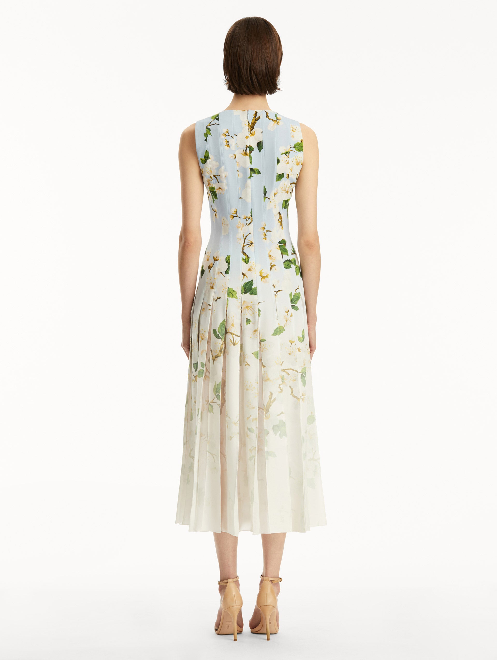 Ombré Cherry Blossom Cady Inset Dress - Elegant Floral Print Women's Party Dress for Weddings, Cocktail Events & Spring Occasions