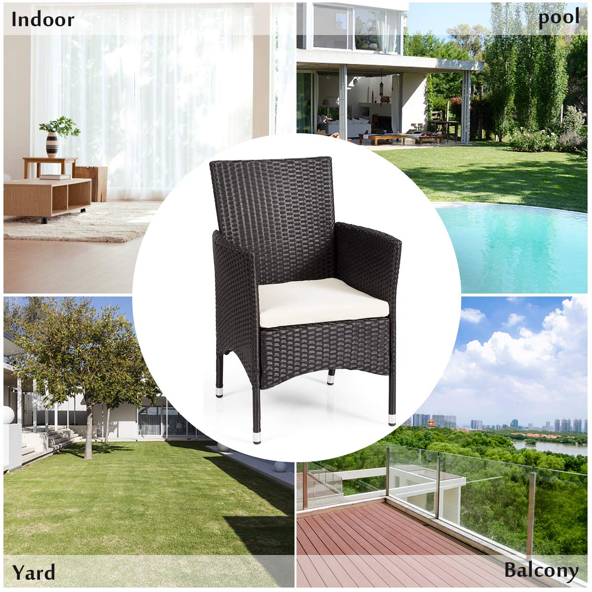 2PCS Modern Patio Rattan Chairs Set with Removable Cushions - Outdoor Wicker Armchairs for Garden, Balcony, Poolside - Durable Black Rattan Furniture for Relaxing & Entertaining
