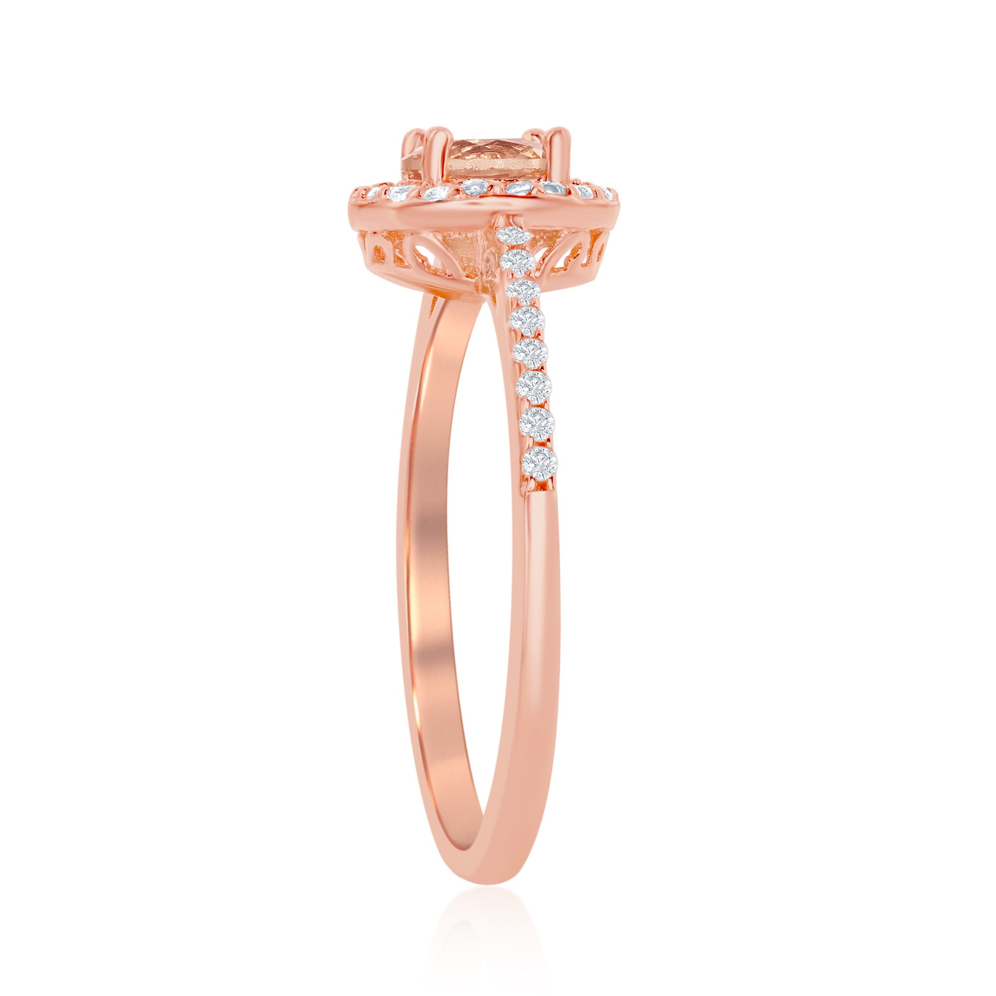 Beaux Bijoux Simulated Morganite Engagement Ring for Women - Sterling Silver Rose Gold Plated Oval/Heart/Pear/Round/Princess Cut CZ Diamond Halo Ring | Wedding, Proposal, Anniversary Gift | Elegant Jewelry for Special Occasions