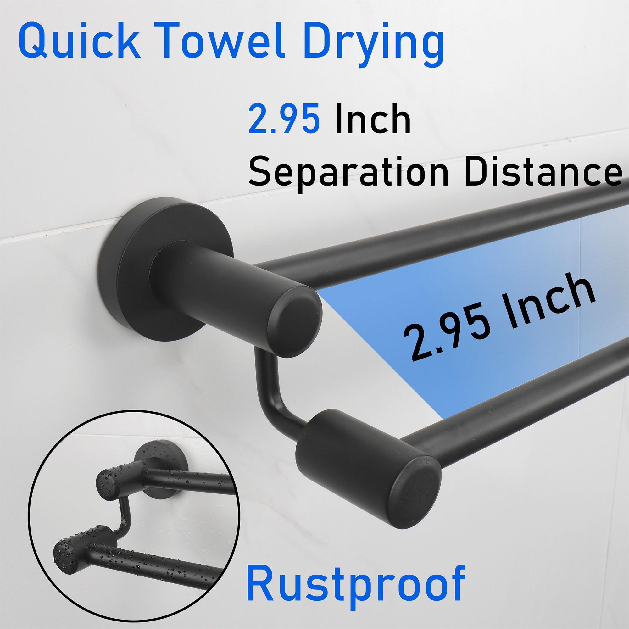 TocTen 24IN Double Bath Towel Bar - Heavy Duty SUS304 Stainless Steel Towel Rack for Bathroom, Wall Mounted Towel Holder for Bath & Shower - Perfect for Spa, Hotel, and Home Bathroom Accessories (Black)