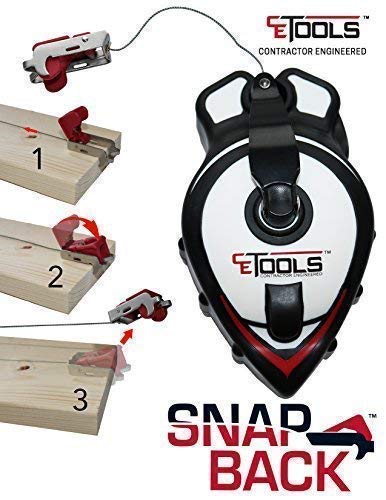 CE TOOLS SnapBack Chalk Line with Releasable Tip & High-Visibility Pink Chalk - Perfect for Construction, Carpentry, and DIY Home Improvement Projects