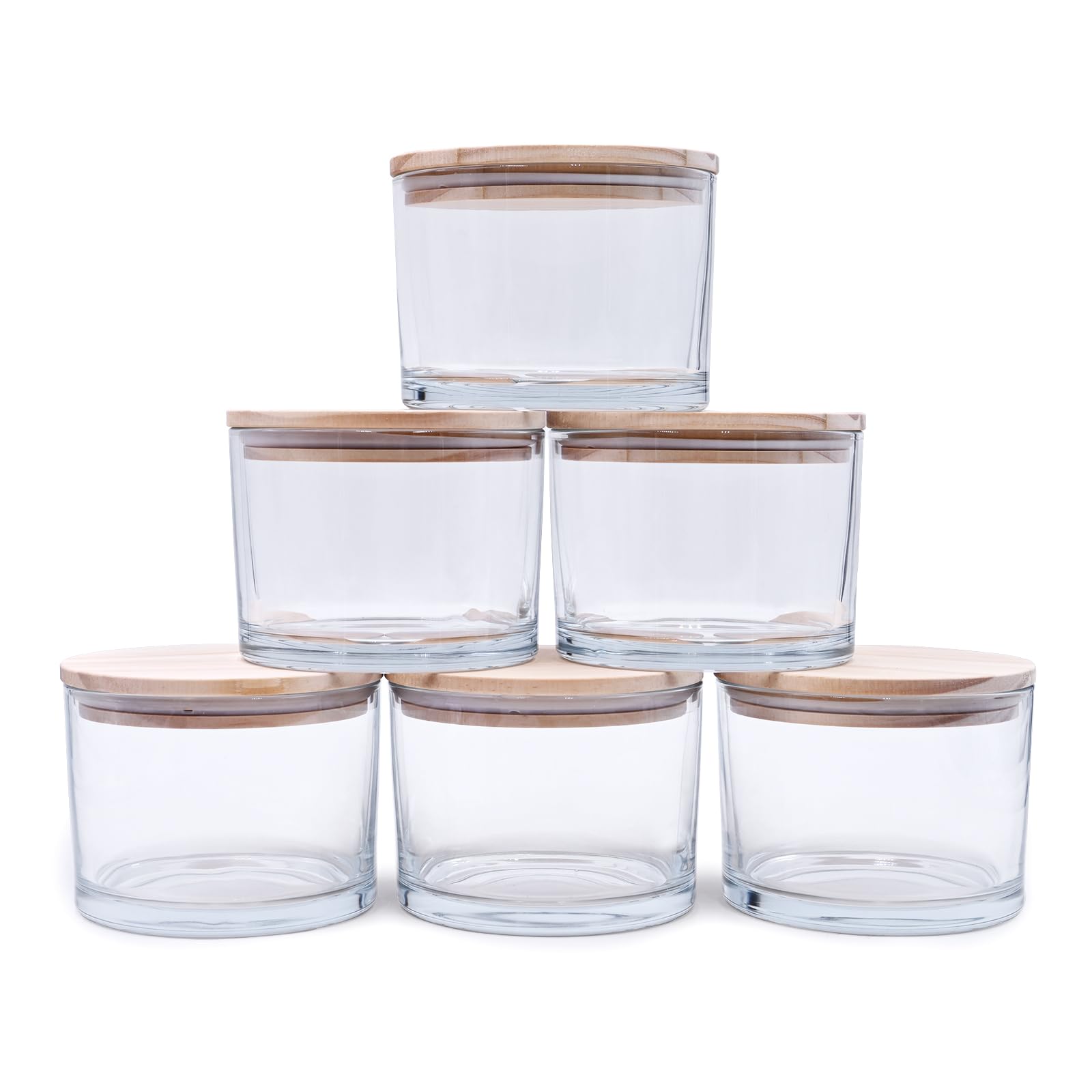 18 oz Thick Candle Jars with Wood Lids - 6 Pack Clear Empty Containers for DIY Candle Making, Wax Melts, Bath Salts & Home Decor - Perfect for Gifts, Weddings & Aromatherapy