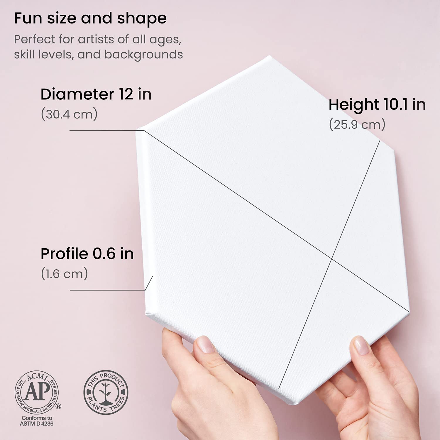 ARTEZA 6 Inch Hexagonal Stretched Canvas - Pack of 9 White Blank Artist Panels for Acrylic, Oil & Gouache Painting - Perfect for Studio Art, Home Decor & DIY Craft Projects