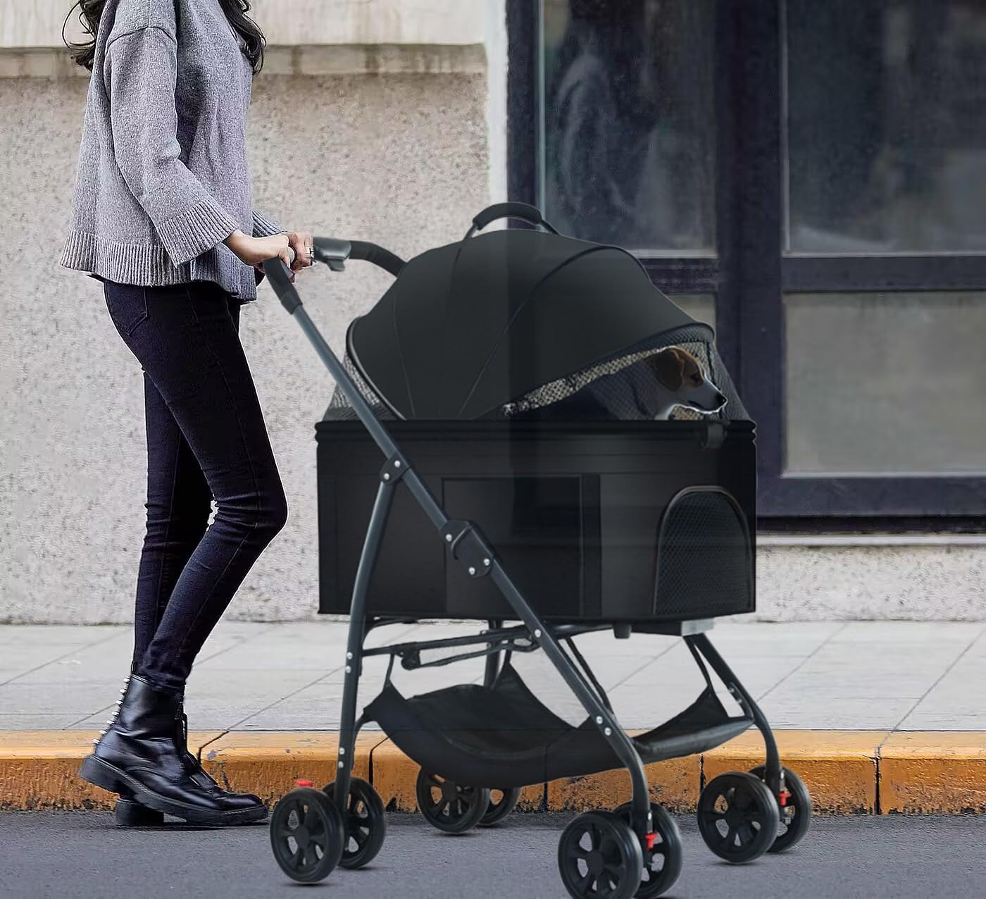 3-in-1 Pet Stroller for Dogs & Cats - Convertible Dog Wagon with Removable Carrier, Folding Design for Medium Pets Up to 55lbs (Black) - Perfect for Park Walks, Vet Visits & Shopping Trips