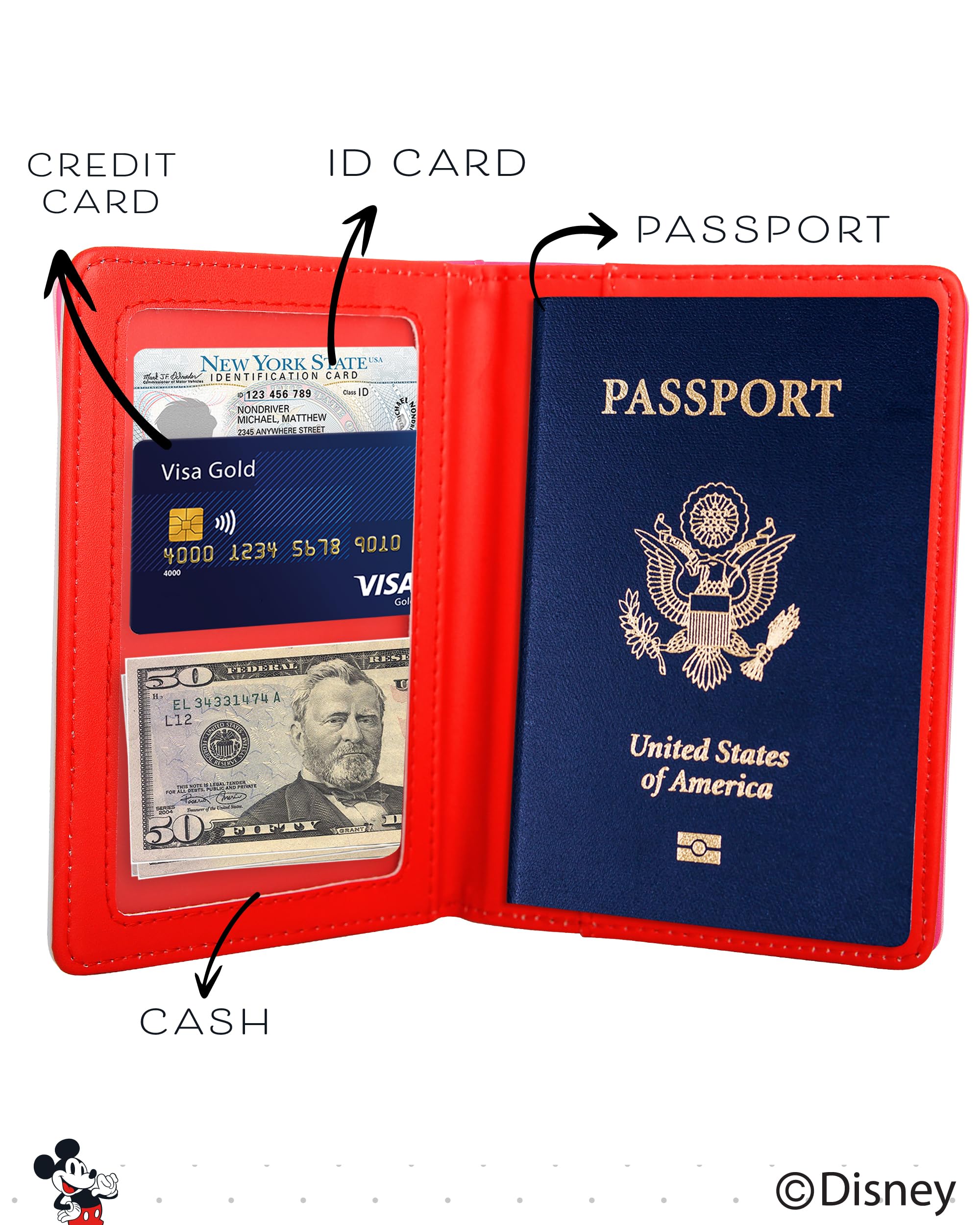 Disney Mickey & Minnie Mouse Passport Holder - Officially Licensed Travel Accessory for Women - Perfect for Vacations, Cruises & International Trips