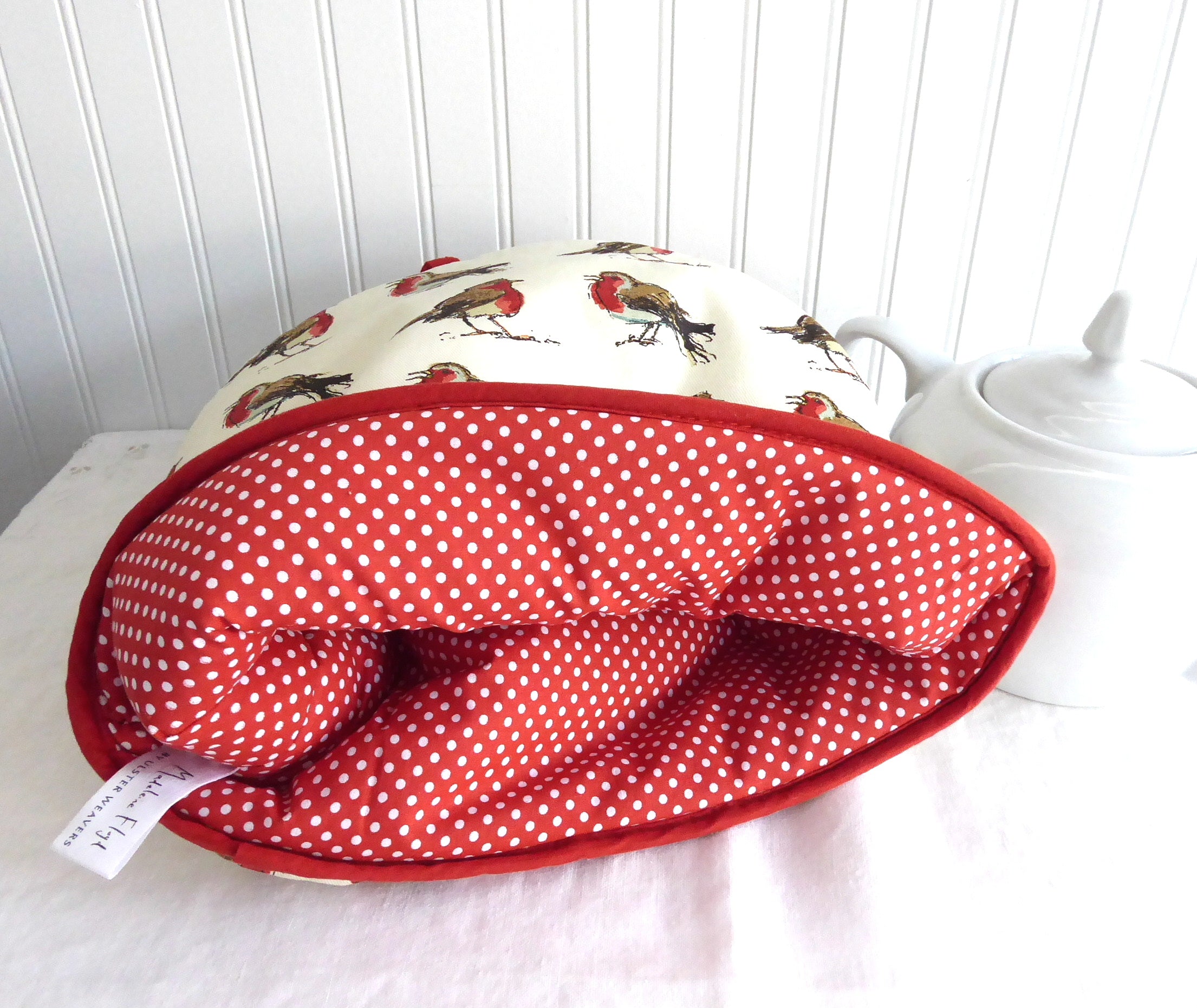 Red Robins Birds Tea Cozy - Padded Madeleine Floyd Design - Large Ulster Style - Perfect for Afternoon Tea & Kitchen Decor
