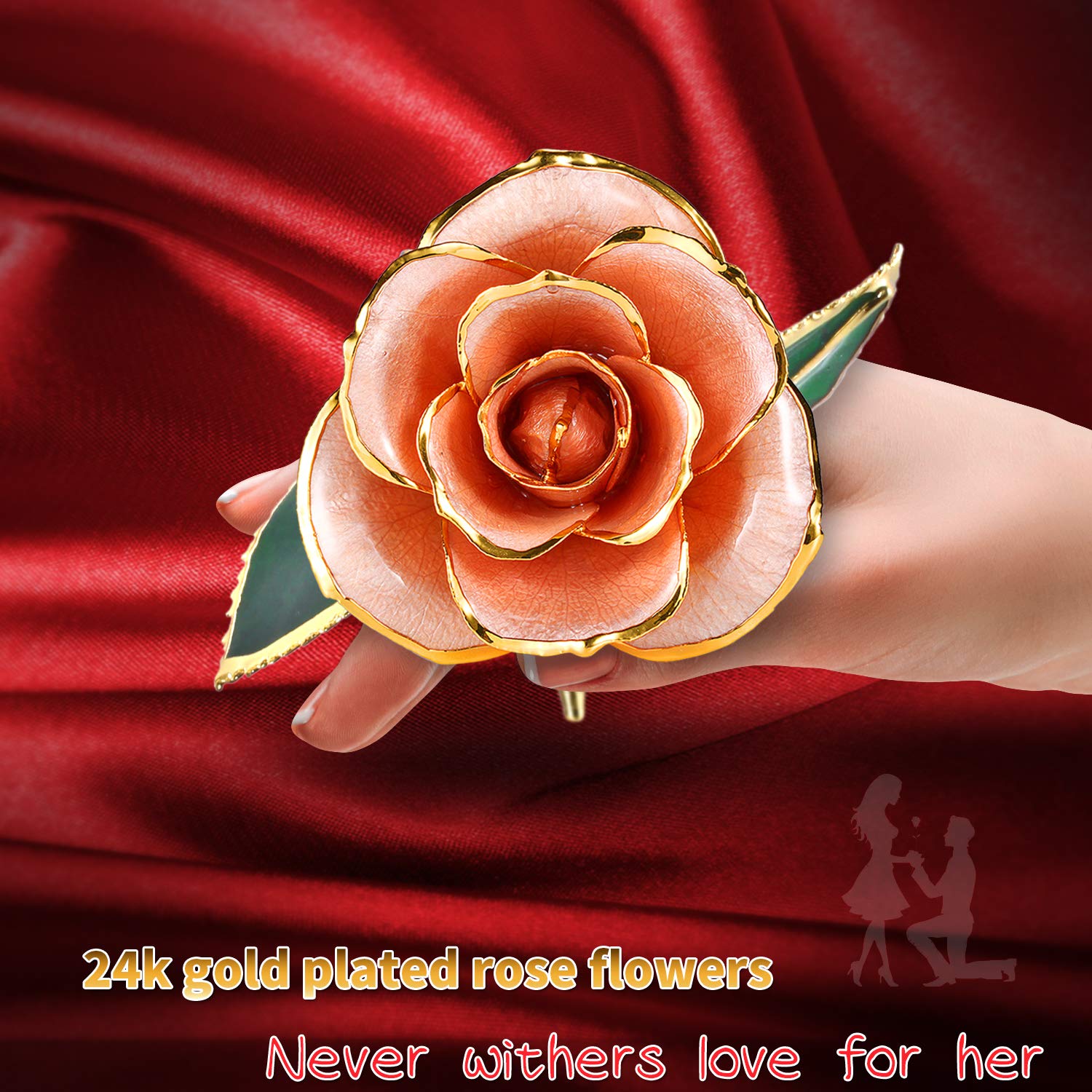 24K Gold Dipped Real Rose in Pink with Stand - Luxurious Eternal Flower Gift for Her, Wife, Anniversary, Valentine's Day - Perfect for Romantic Occasions, Wedding Decor & Home Display