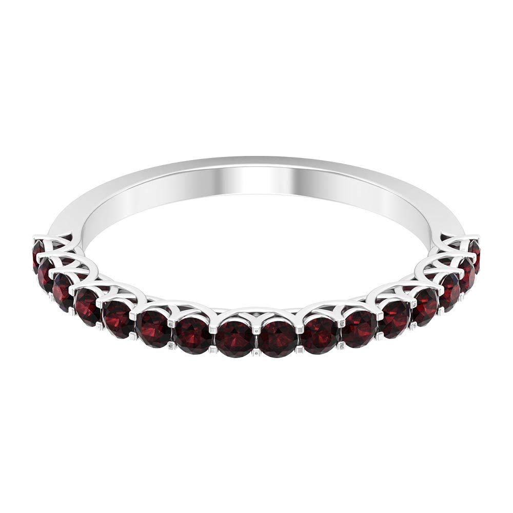1/2 CT Red Garnet Half Eternity Ring for Women - 14K Solid Gold Stackable Birthstone Ring | January Birthstone Jewelry, Anniversary Gift, Wedding Band, Valentine's Day Present