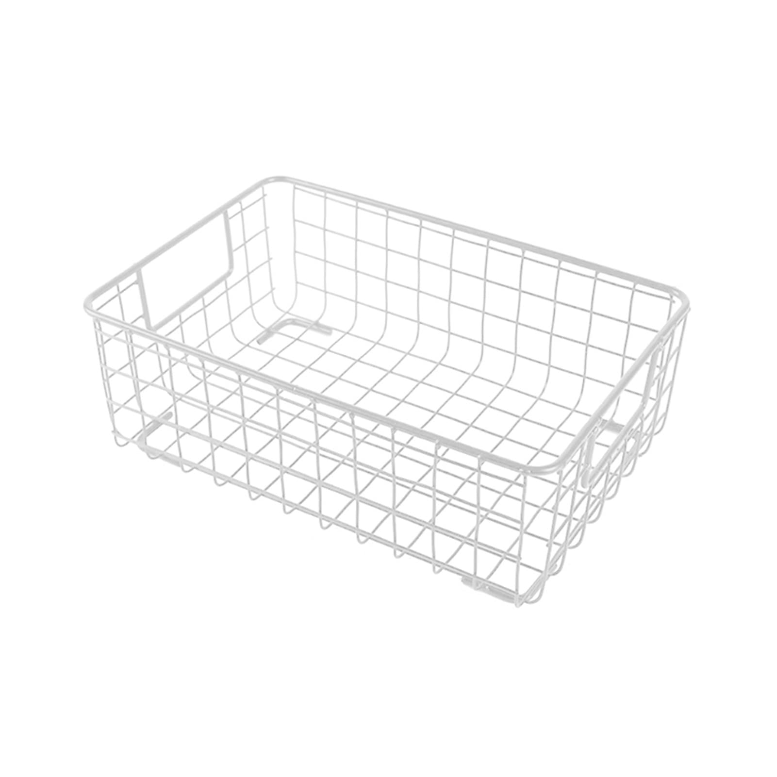 Creative Metal Wire Storage Basket with Handle - Wrought Iron Art Fruit & Vegetable Holder, Snacks Organizer, Kitchen Sundries Container - Small White for Home, Office, or Gift Use