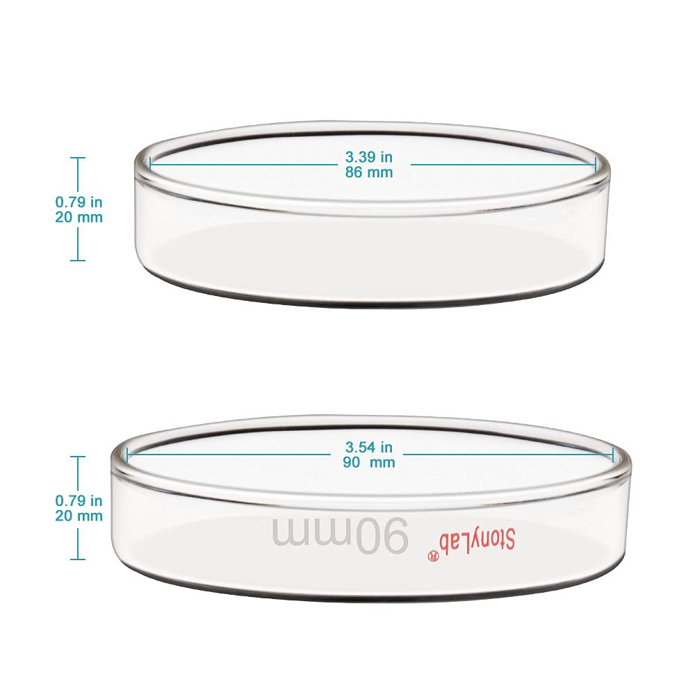 Stonylab 10-Pack Glass Petri Dishes, 90x20mm Autoclavable Borosilicate Glass Culture Dishes with Clear Lids - Ideal for Laboratory Cell Culture, Microbiology Studies & Science Experiments
