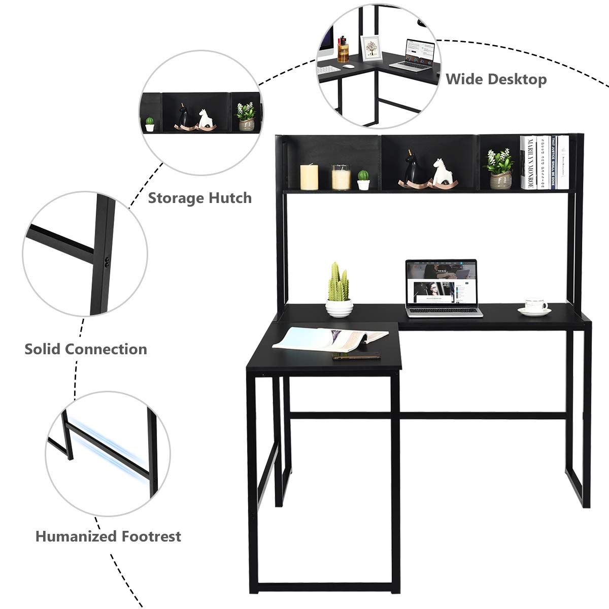 Tangkula Reversible L-Shaped Desk with Hutch - Space Saving Corner Computer Desk with Storage Shelves, Home Office Study Writing Workstation & Bookshelf - Perfect for Gaming, Remote Work & Small Spaces