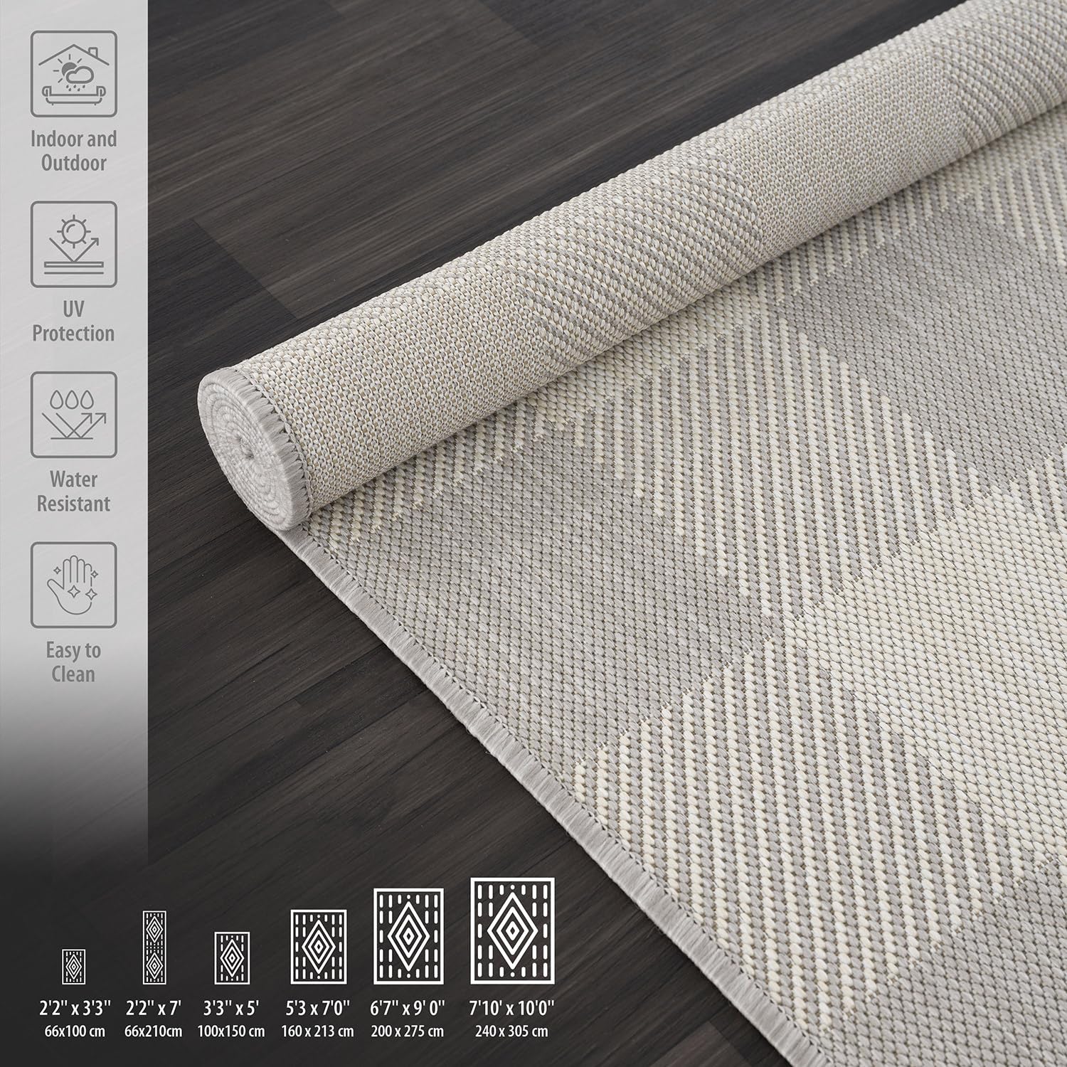 CAMILSON 5x7 Outdoor Rug - Modern Non-Shedding Washable Area Carpet for Patio, Deck, Kitchen & Hallway - Buffalo Grey/White Design - Perfect for Outdoor Entertaining & Indoor Decor