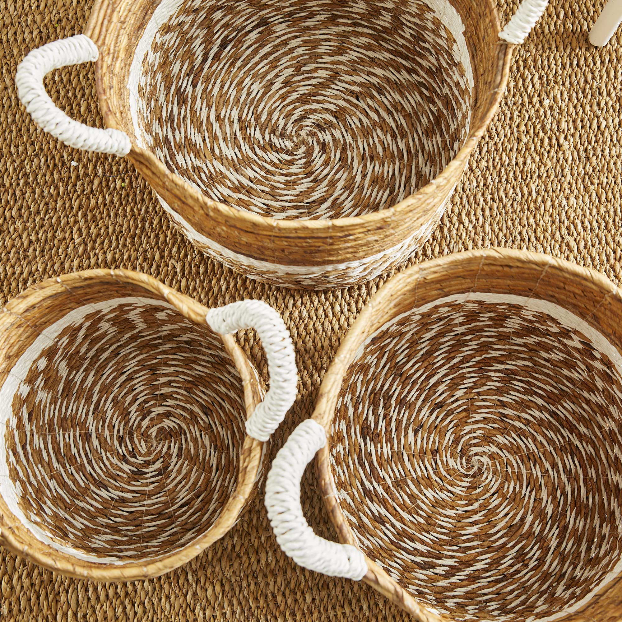Napa Home & Garden Key Largo Round Woven Storage Baskets - Set of 3 White Decorative Baskets for Home Organization, Laundry, Bathroom & Living Room Decor
