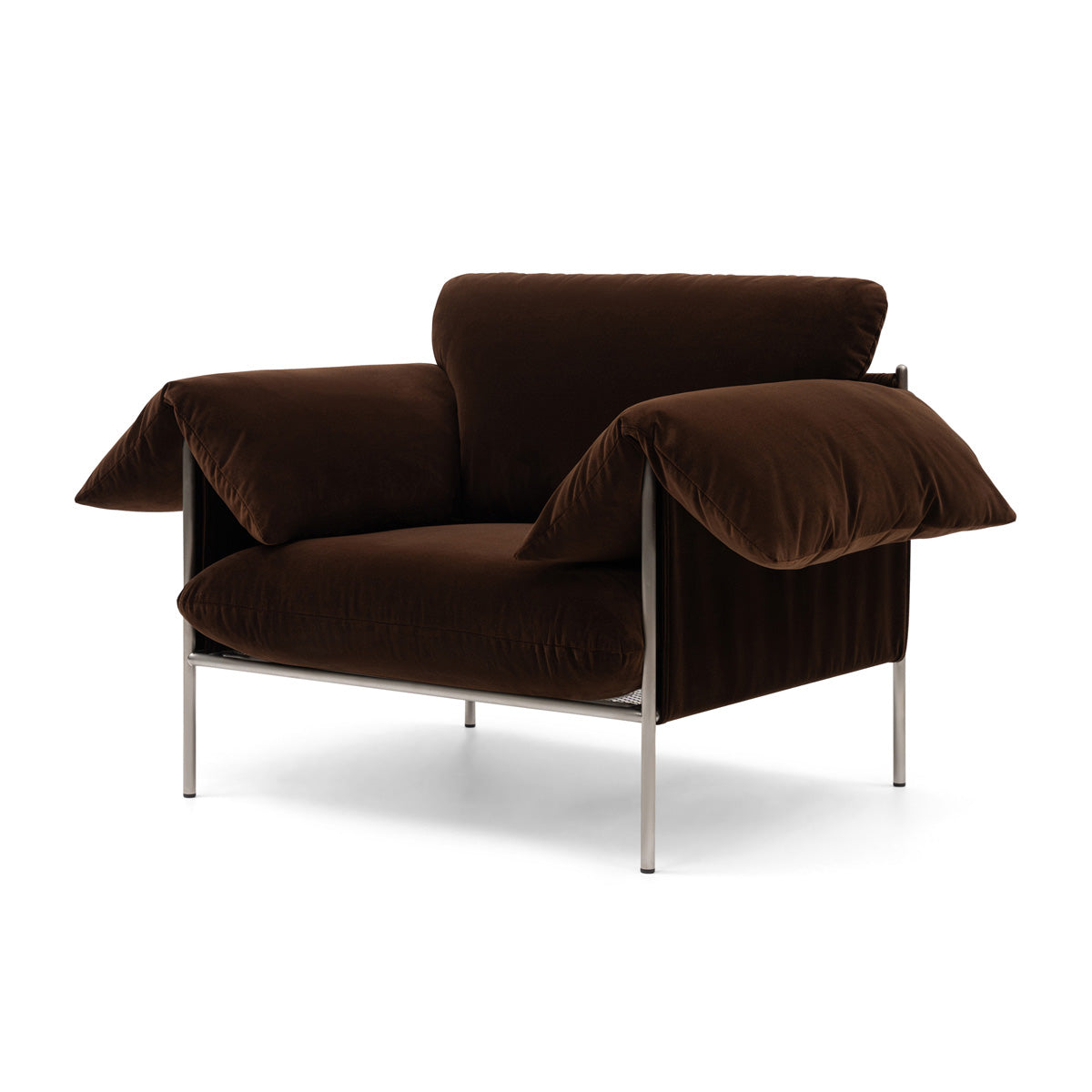 Alva Armchair with Brushed Steel Frame & Avalon Piccolo Fabric - Modern Accent Chair for Living Room, Bedroom or Office