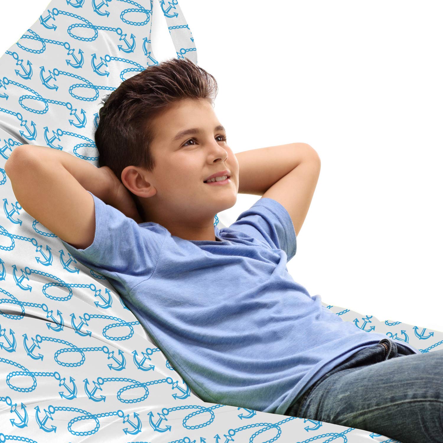 Ambesonne Anchor Lounger Chair Bag - Navy Blue & White Sailing Theme Storage Container with Handle, High Capacity Cartoon Style Beach Chair Cover for Poolside, Patio & Outdoor Use