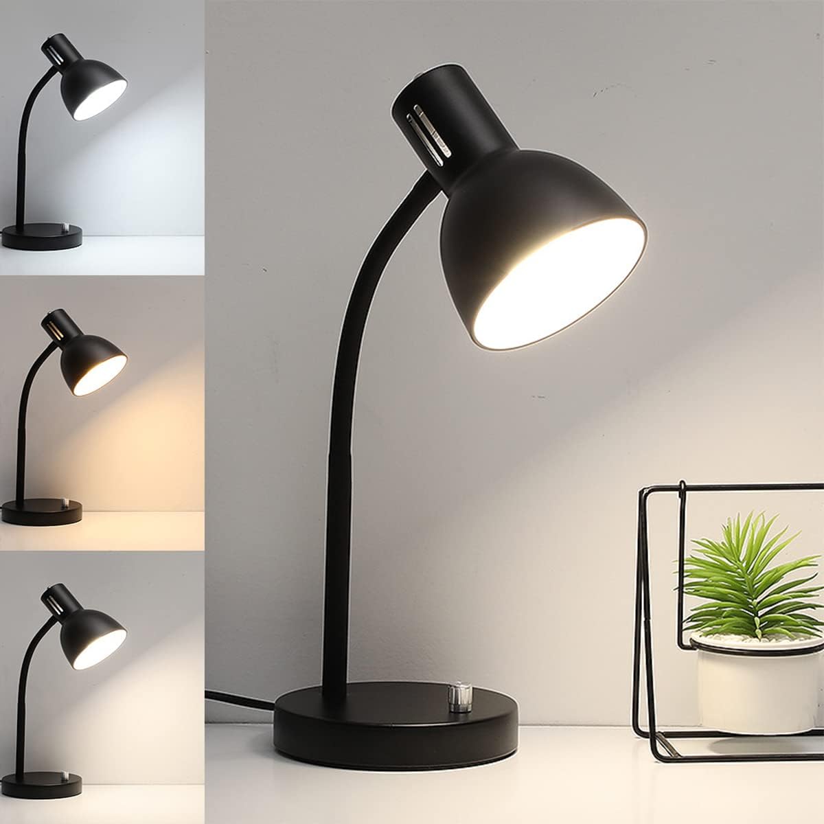 Adjustable Metal Black Desk Lamp with Free 7W LED Bulb - Eye-Caring Reading Light for Home Office, Study, Bedroom & Nightstand - Perfect for Work, Reading & Relaxation