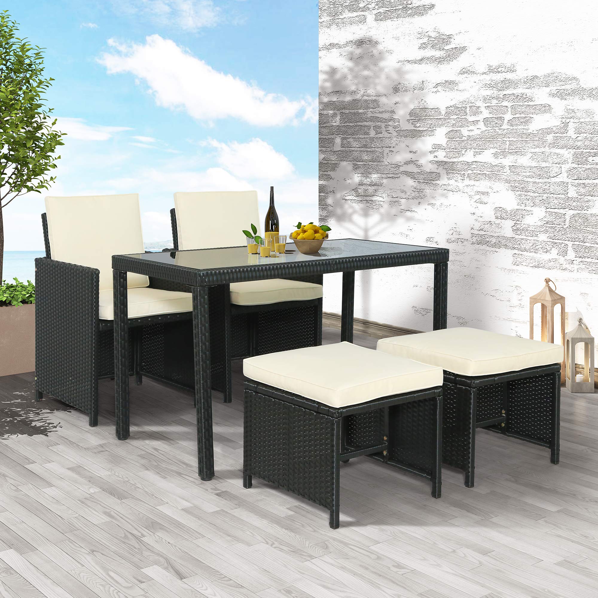 5-Piece All-Weather Rattan Patio Furniture Set - Outdoor Wicker Sofa Conversation Set for Backyard, Porch, Garden & Poolside - Perfect for Relaxing, Entertaining & Outdoor Dining