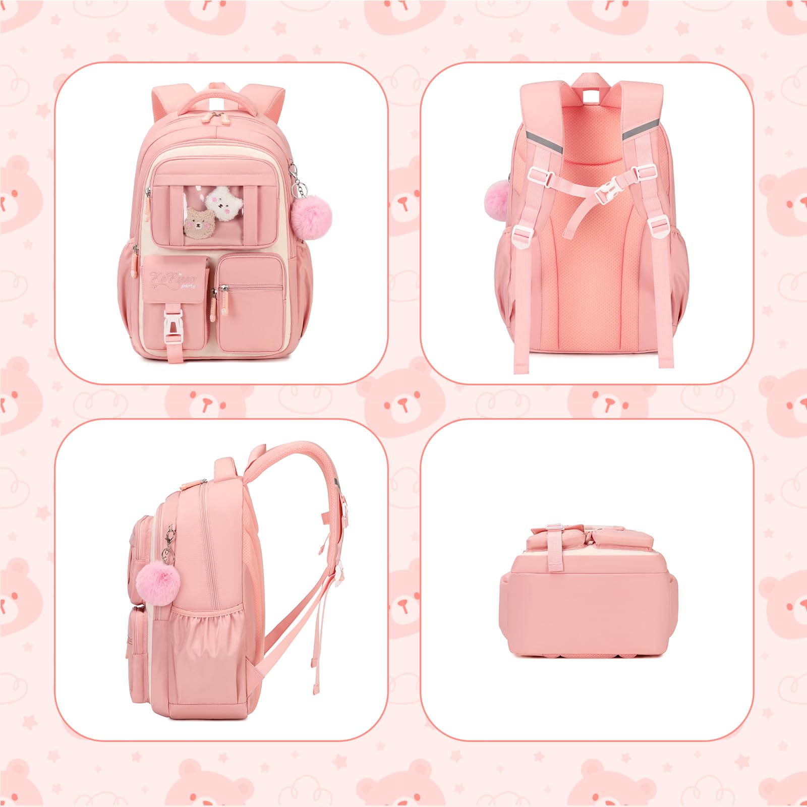 Cute Kawaii Ita Backpack for Girls - Pink & Beige School Book Bag for Elementary & Middle School Students | Perfect for Daily Use, Travel & School Supplies Organization
