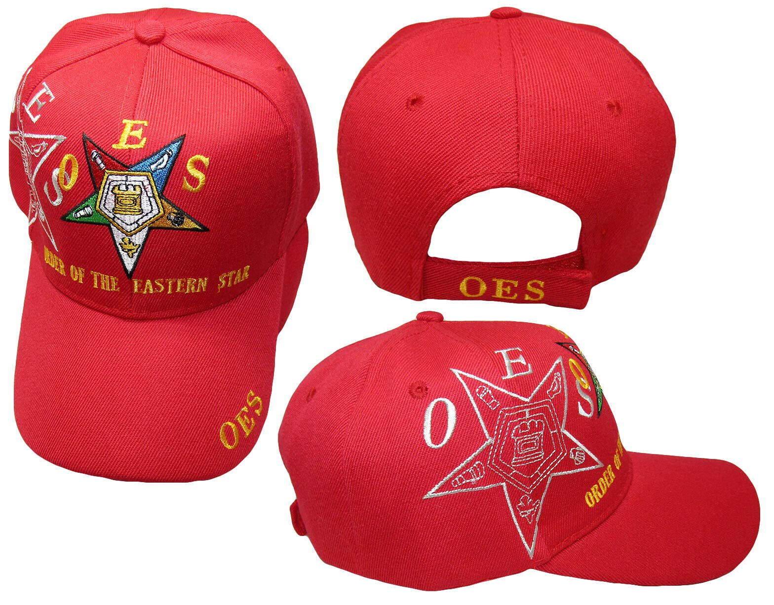 OES Order of The Eastern Star Red 100% Acrylic Embroidered Hat Cap - Masonic Lodge Apparel for Fraternal Events & Ceremonies