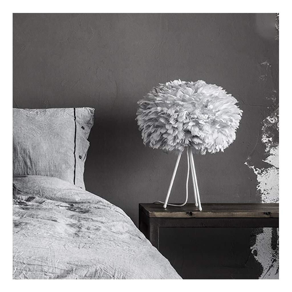 Classic LED Table Lamp with Goose Feather Lampshade - Bedside Night Light for Bedroom, Living Room & Reading | Creative Home Decor (Grey) | Perfect for Cozy Nights, Relaxing Reading & Modern Interior Design