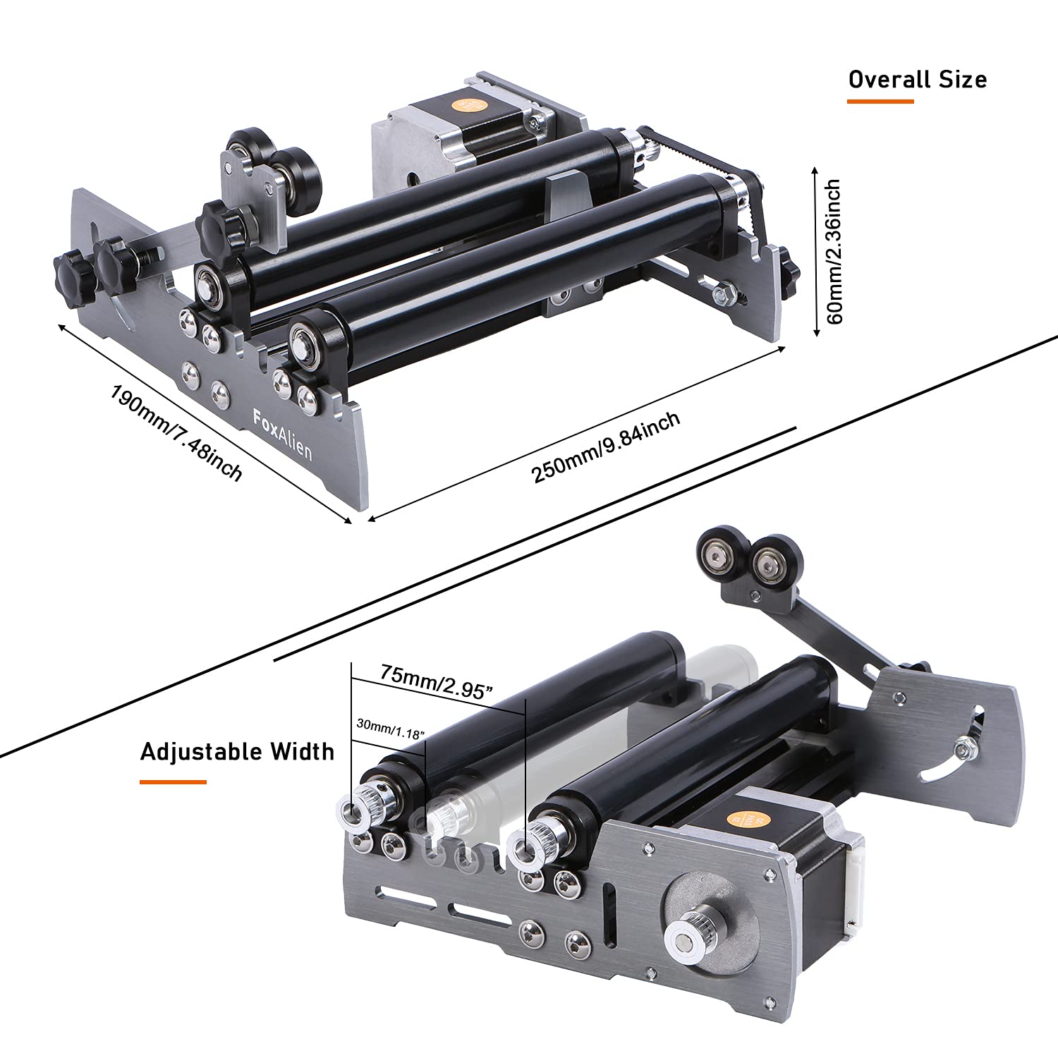 FoxAlien R57 Y-Axis Rotary Roller Engraving Module for Cylindrical Objects - Compatible with FoxAlien 4040-XE CNC Router Engraving Machine | Perfect for Wood, Metal & Acrylic Engraving on Bottles, Cups & Curved Surfaces