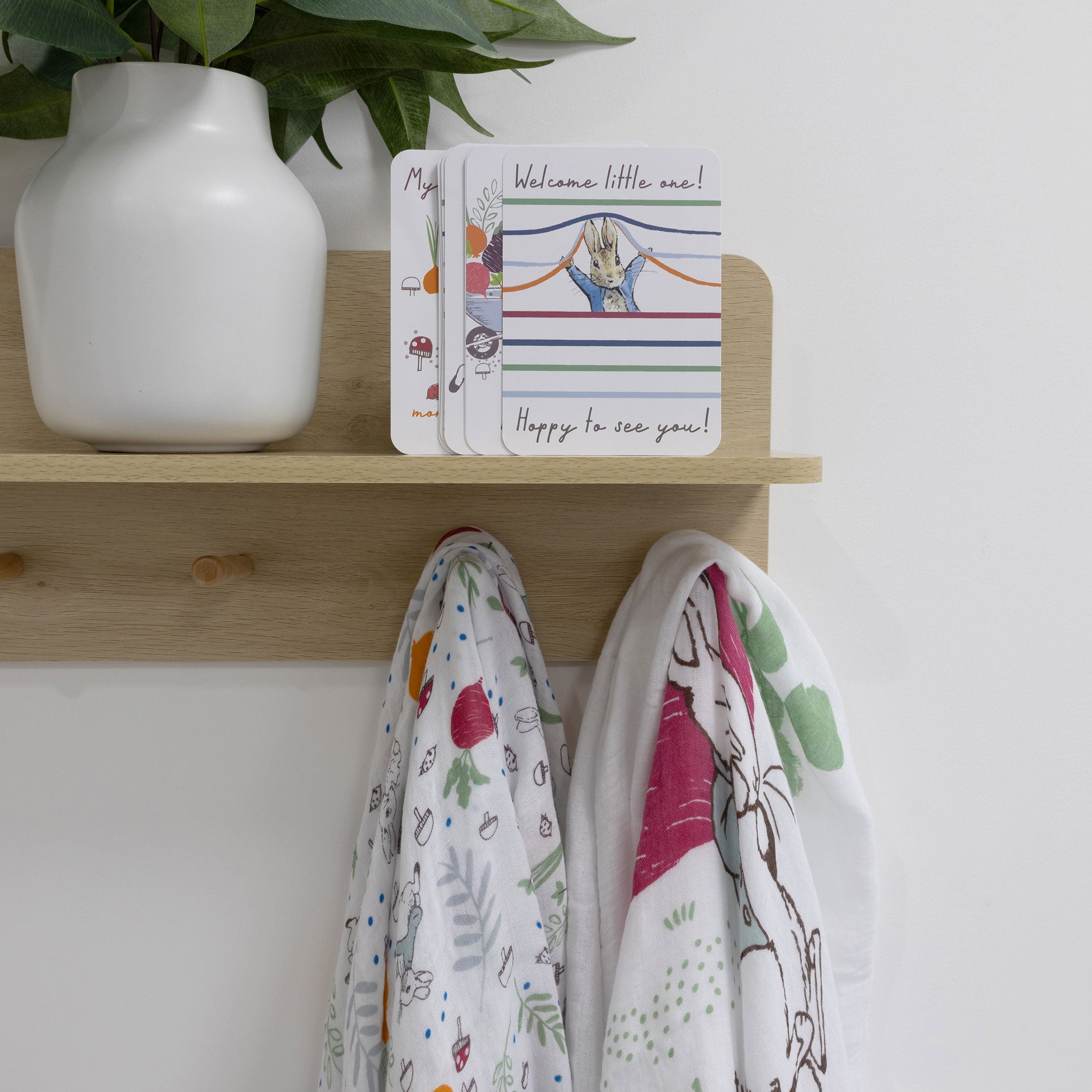 Peter Rabbit 'New Adventure' 2-Pack Muslin Swaddle Blankets & Milestone Cards Set - Blue | Soft Baby Swaddles for Newborns & Photo Props for First Year Memories | Perfect Baby Shower Gift & Nursery Essentials