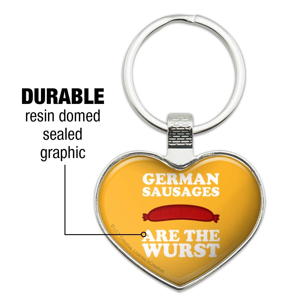 Funny German Sausage Keychain - Wurst Humor Metal Key Ring with Heart Design - Perfect Gift for Food Lovers & Sausage Enthusiasts