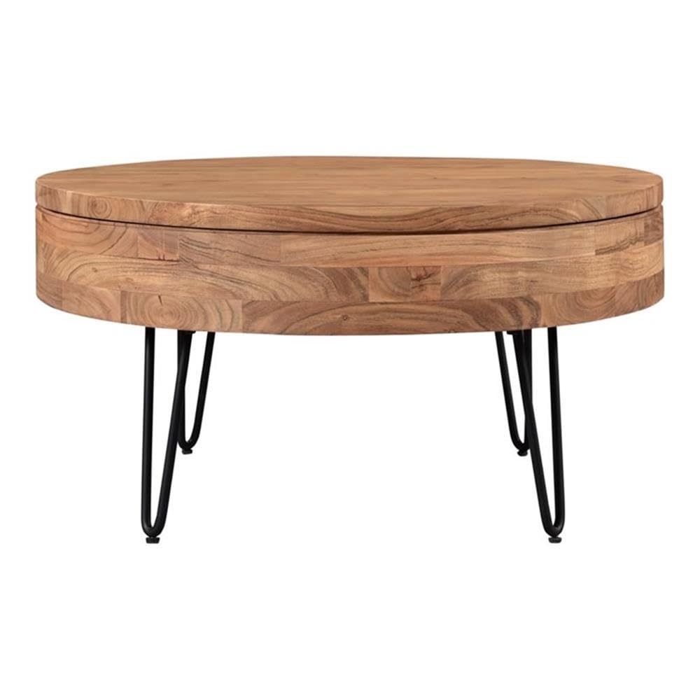 Armen Living Privado Storage Coffee Table - Brown Leather Top with Hidden Storage Compartment | Perfect for Living Room, Office, or Small Space Organization