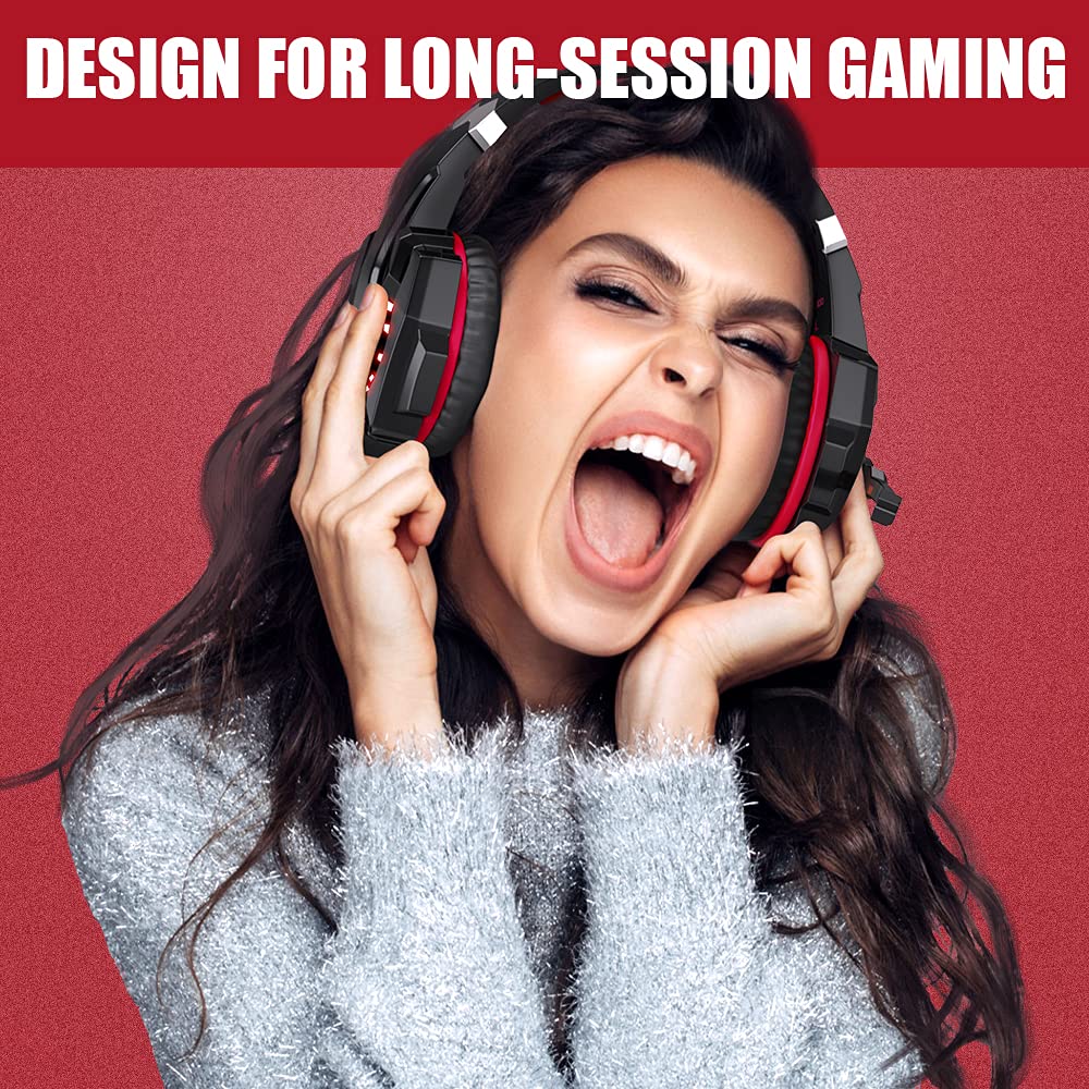 BENGOO Stereo Pro Gaming Headset with Noise Cancelling Mic - Compatible with PS4, PC, Xbox One, Laptop & Mac | Over-Ear Headphones with LED Lights, Bass Surround & Memory Foam Earmuffs | Perfect for Gaming, Streaming & Online Meetings