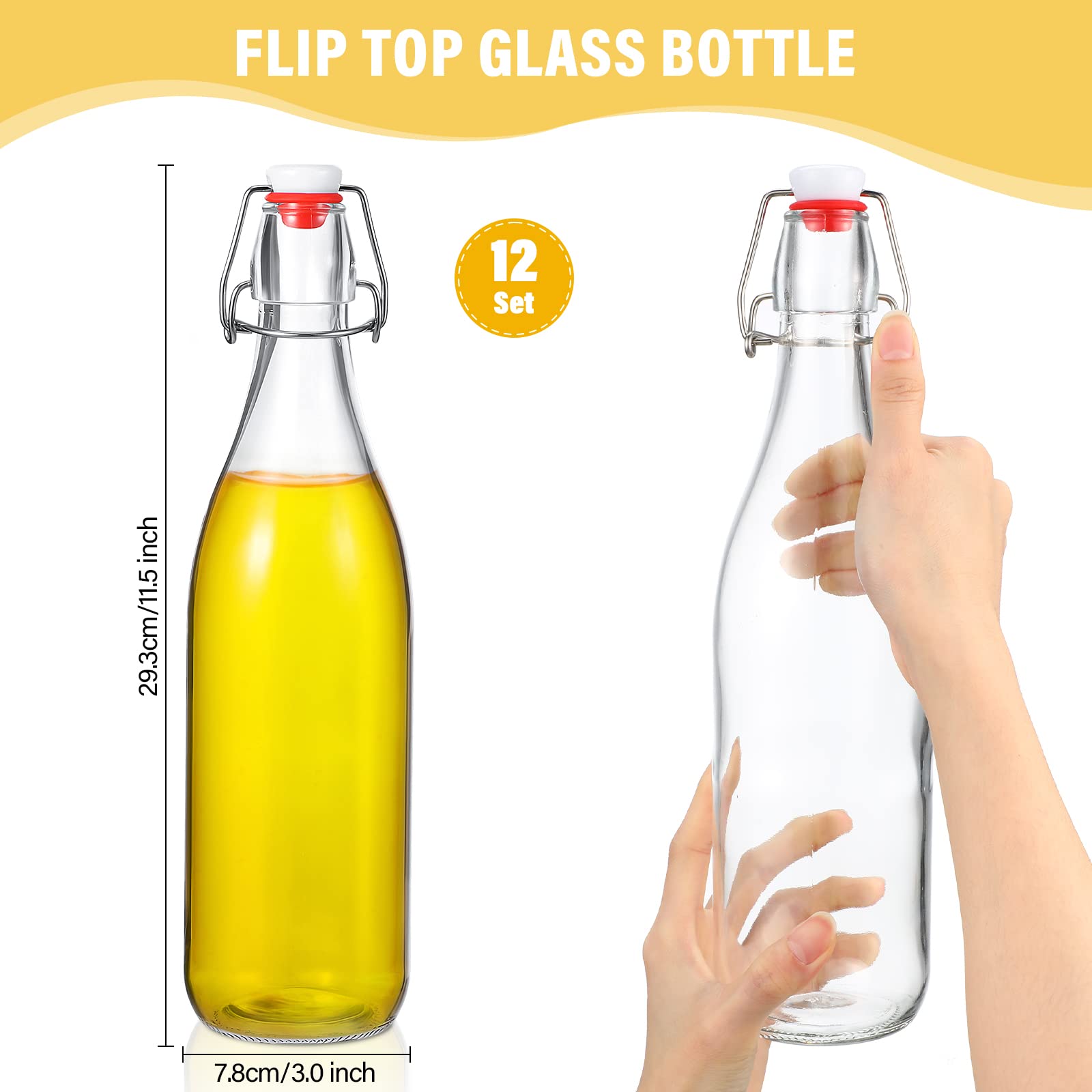 Aoriher 25 oz Flip Top Glass Bottles with Airtight Lids - 12 Pack Red Homebrew Bottles for Kombucha, Beer, Water, Soda, Syrup & Kefir | Perfect for Fermenting, Storing & Serving Homemade Beverages