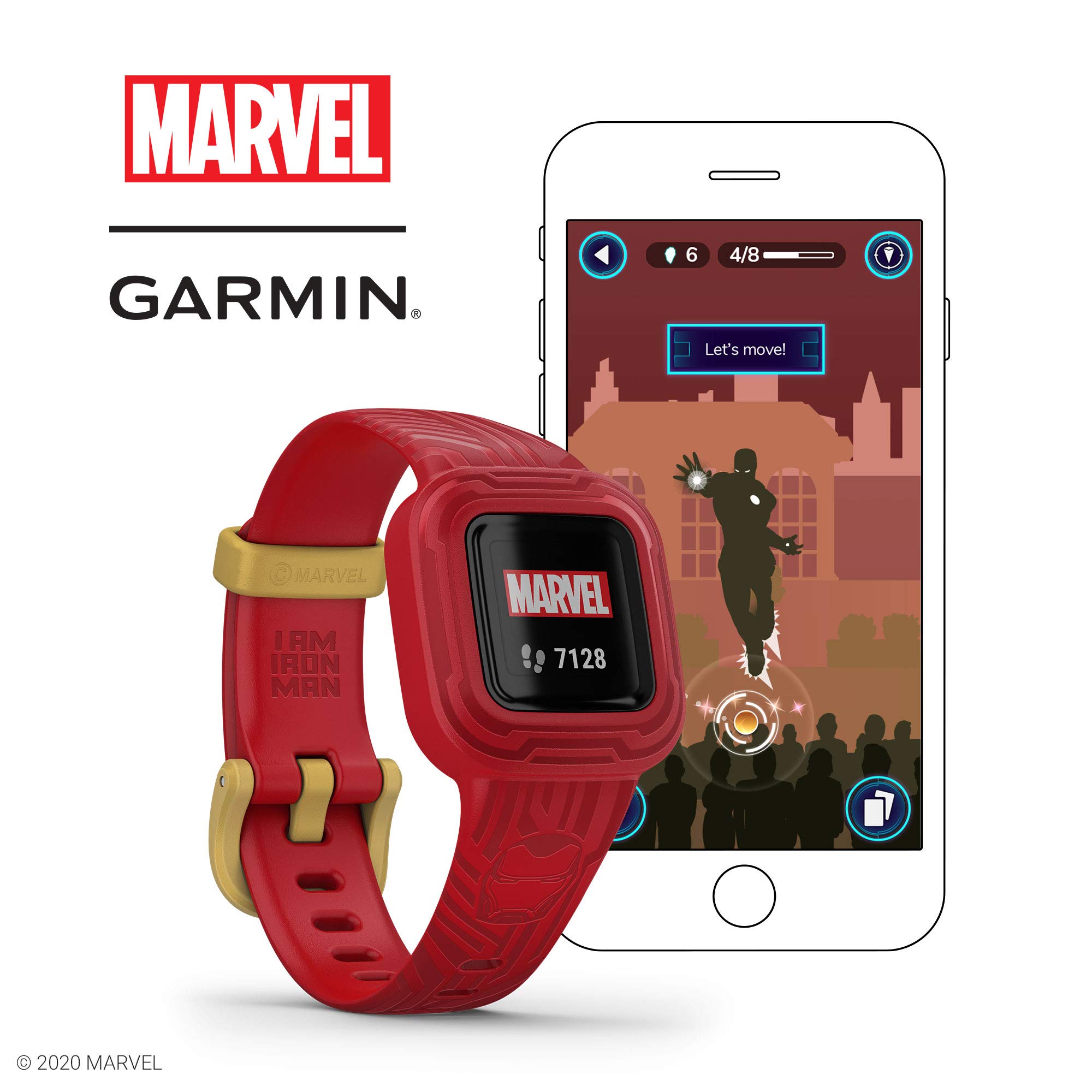 Garmin vivofit jr. 3 Kids Fitness Tracker - Waterproof Swim-Friendly Activity Watch with 1-Year Battery Life, Marvel Iron Man Design, Adjustable Band - Perfect for Swimming, School & Outdoor Adventures