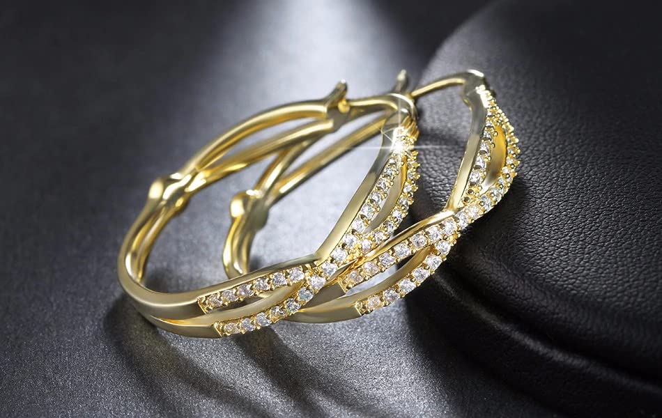 1.8ct Round Cut Cubic Zirconia Infinity Hoop Earrings for Women - Yellow Gold Plated, Elegant Everyday Jewelry for Work & Special Occasions