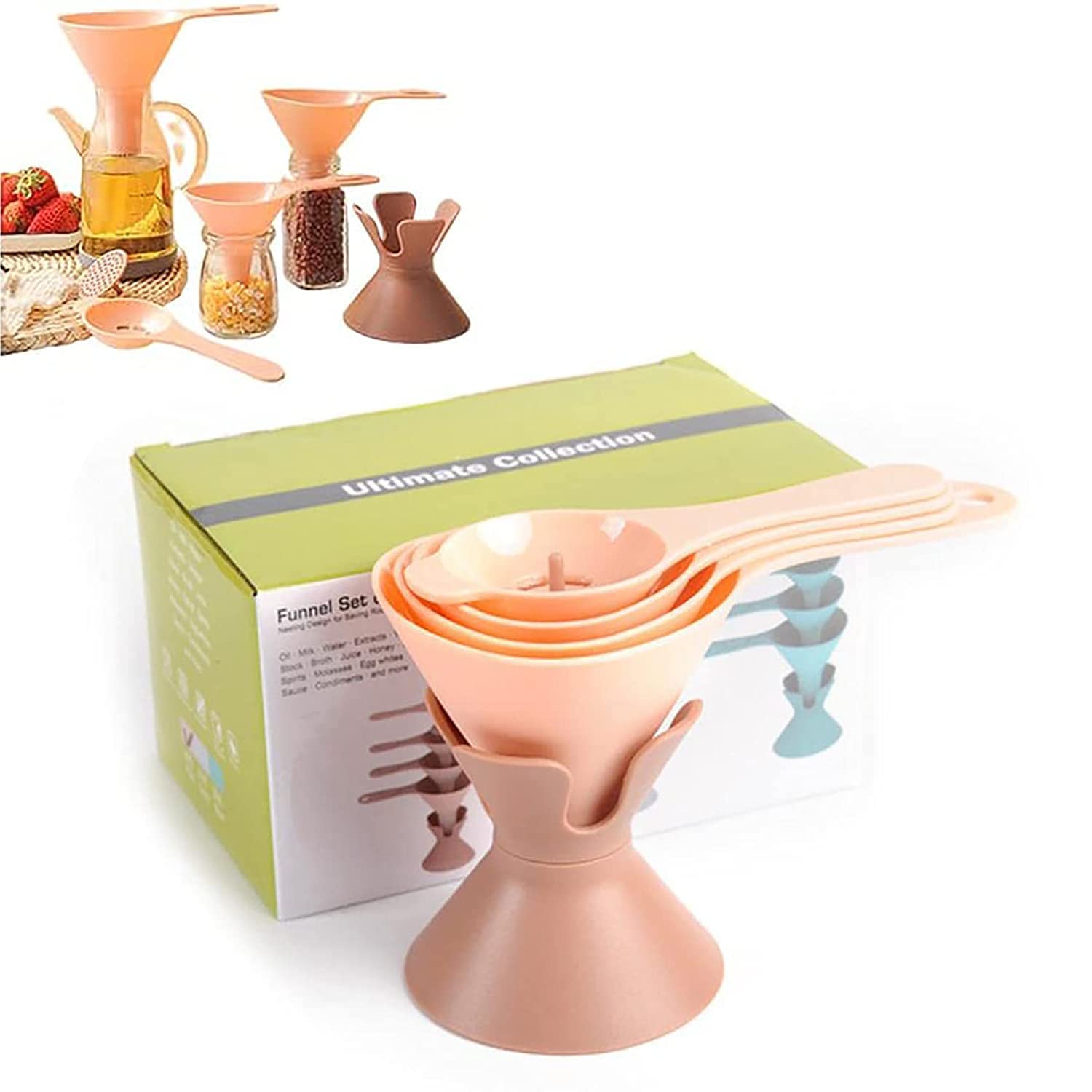 Gittcoll 6-in-1 Multifunctional Kitchen Funnel Set with Removable Strainer & Egg Separator - Reusable for Solid Food, Liquid & Wine - Perfect for Home Cooking, Baking & Restaurant Use (Pink)