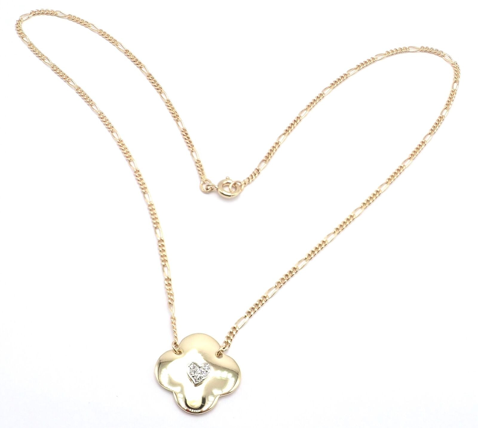 Authentic Vintage Cartier 18K Yellow Gold Diamond Heart Clover Pendant Necklace - Perfect for Anniversaries, Valentine's Day & Special Occasions
