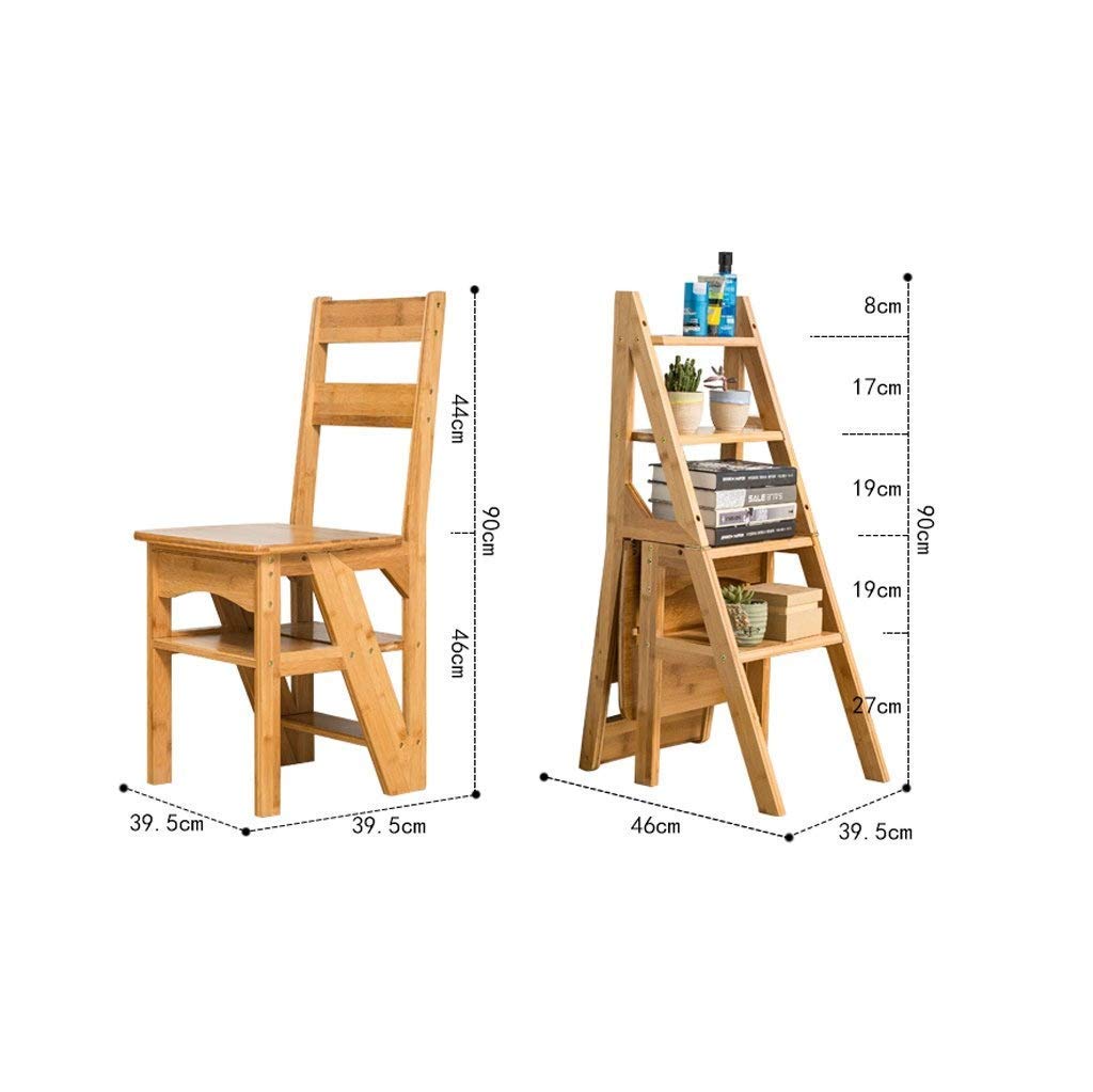 Solid Wood Multi-Functional Step Stool Ladder Chair for Home & Kitchen - Foldable 2-in-1 Design with 4 Adjustable Steps - Perfect for Reaching High Shelves, Bathroom Storage, and Kids' Room Organization