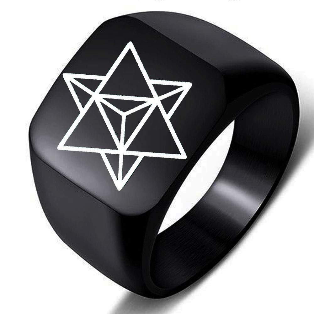 Black Merkaba Symbol Stainless Steel Ring - Spiritual Jewelry for Men & Women - Perfect for Meditation, Yoga & Everyday Fashion