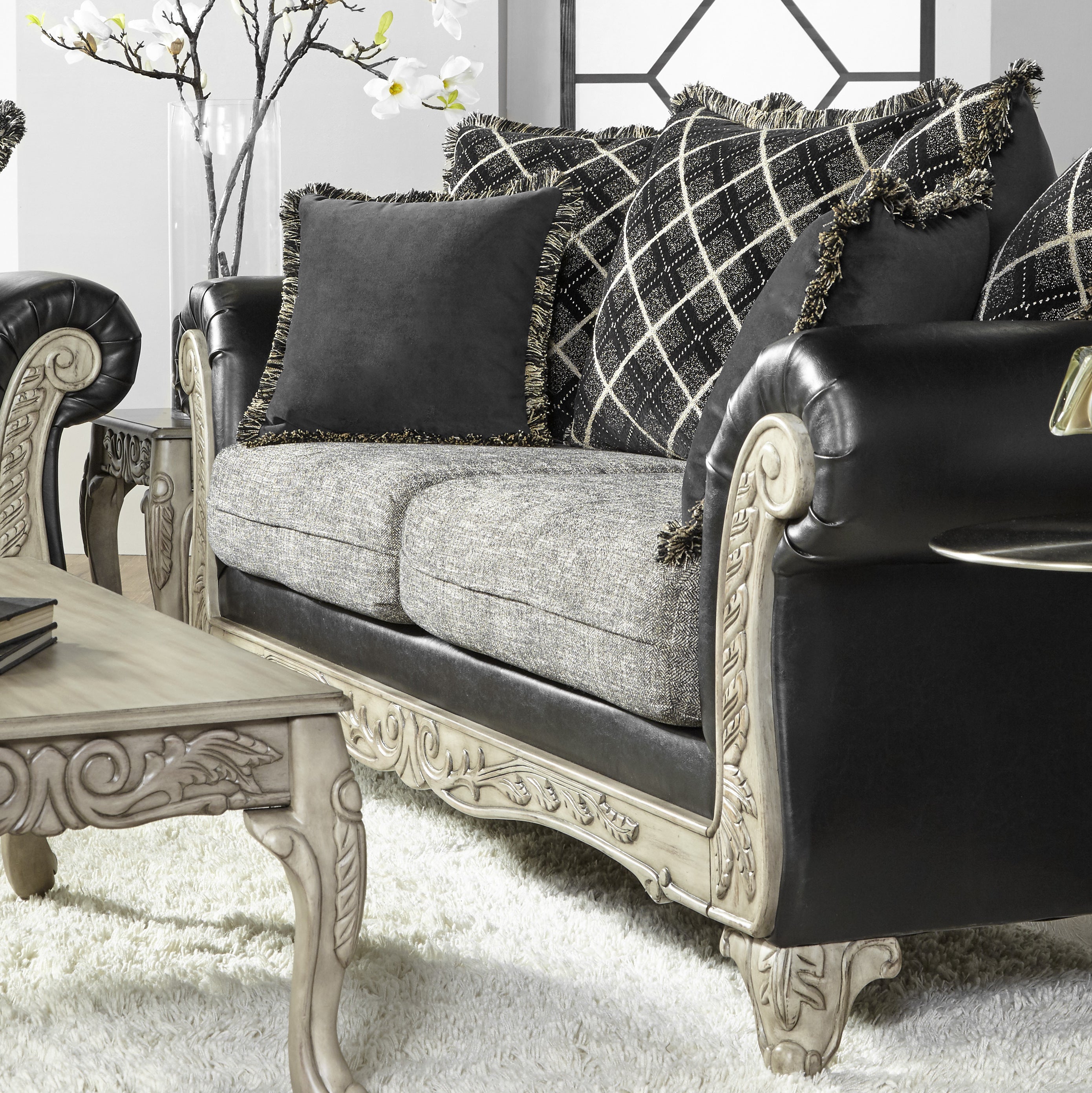 San Marino 2-Tone Fabric Wooden Frame Sofa in Ebony - Modern Living Room Furniture for Home & Office Comfort