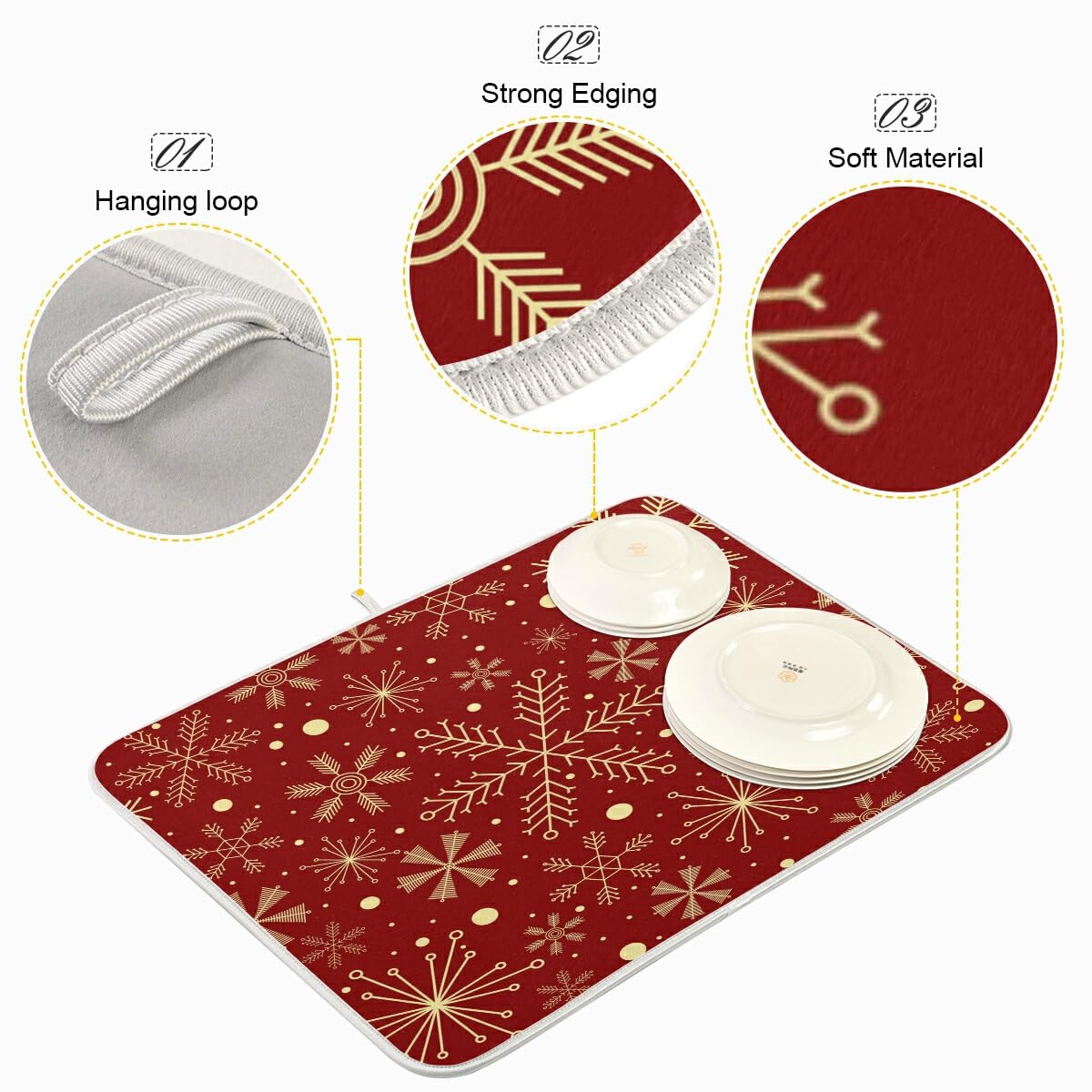 Christmas Snowflakes Dish Drying Mat - Absorbent 16x18