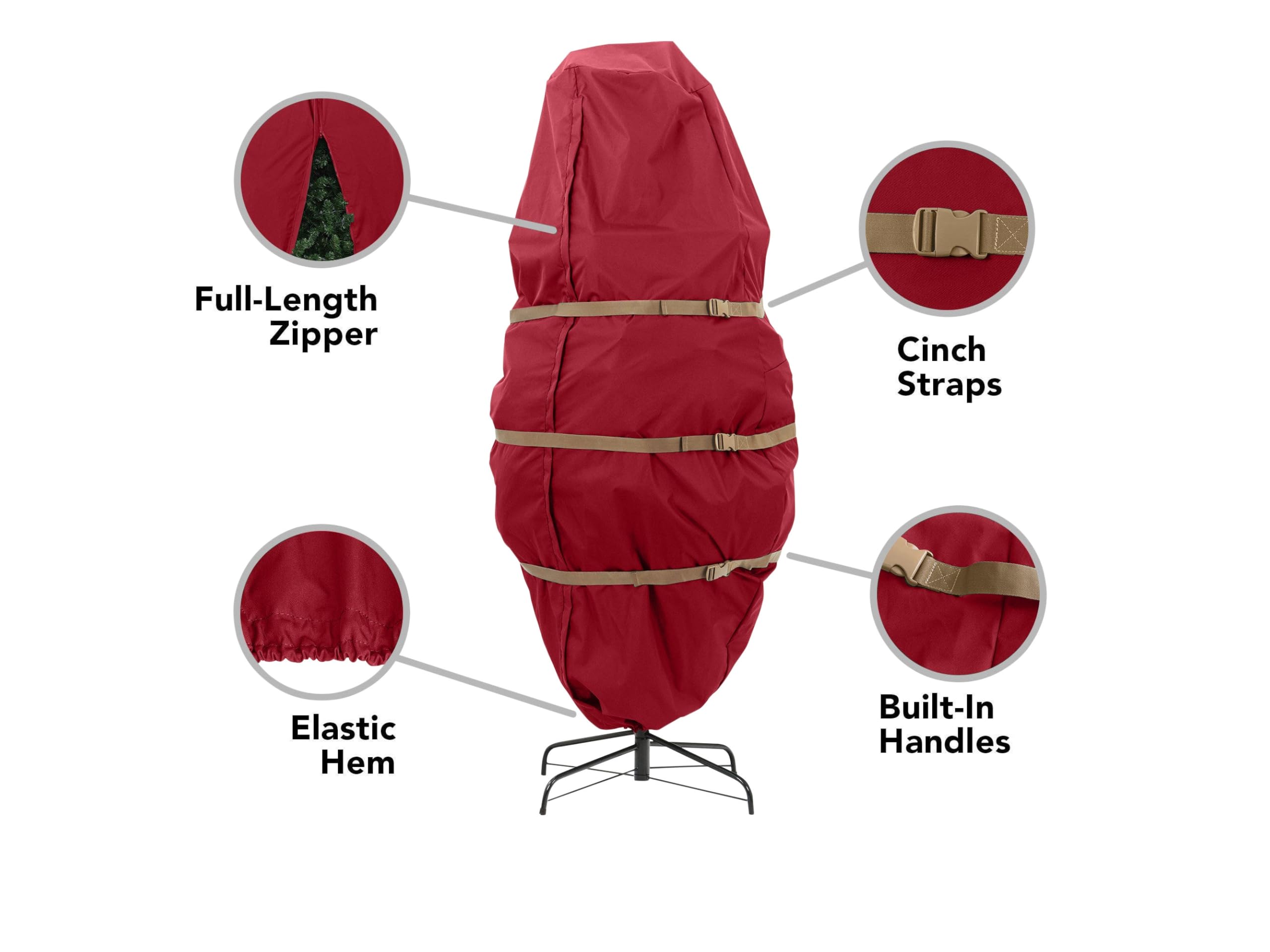 Covermates Keepsakes Upright Christmas Tree Storage Bag - Heavy Duty Holiday Organizer with Cinch Straps for Superior Protection (Red) - Perfect for Storing Artificial Christmas Trees in Attics, Basements & Garages