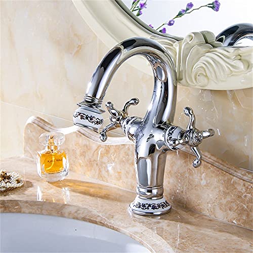 Premium Black Brass Bathroom Sink Faucet - Dual Handle Deck Mounted Hot & Cold Water Mixer Tap - Luxury Lavatory Basin Faucet for Modern Bathrooms (Chrome Finish) - Perfect for Home, Hotel, and Spa Renovations
