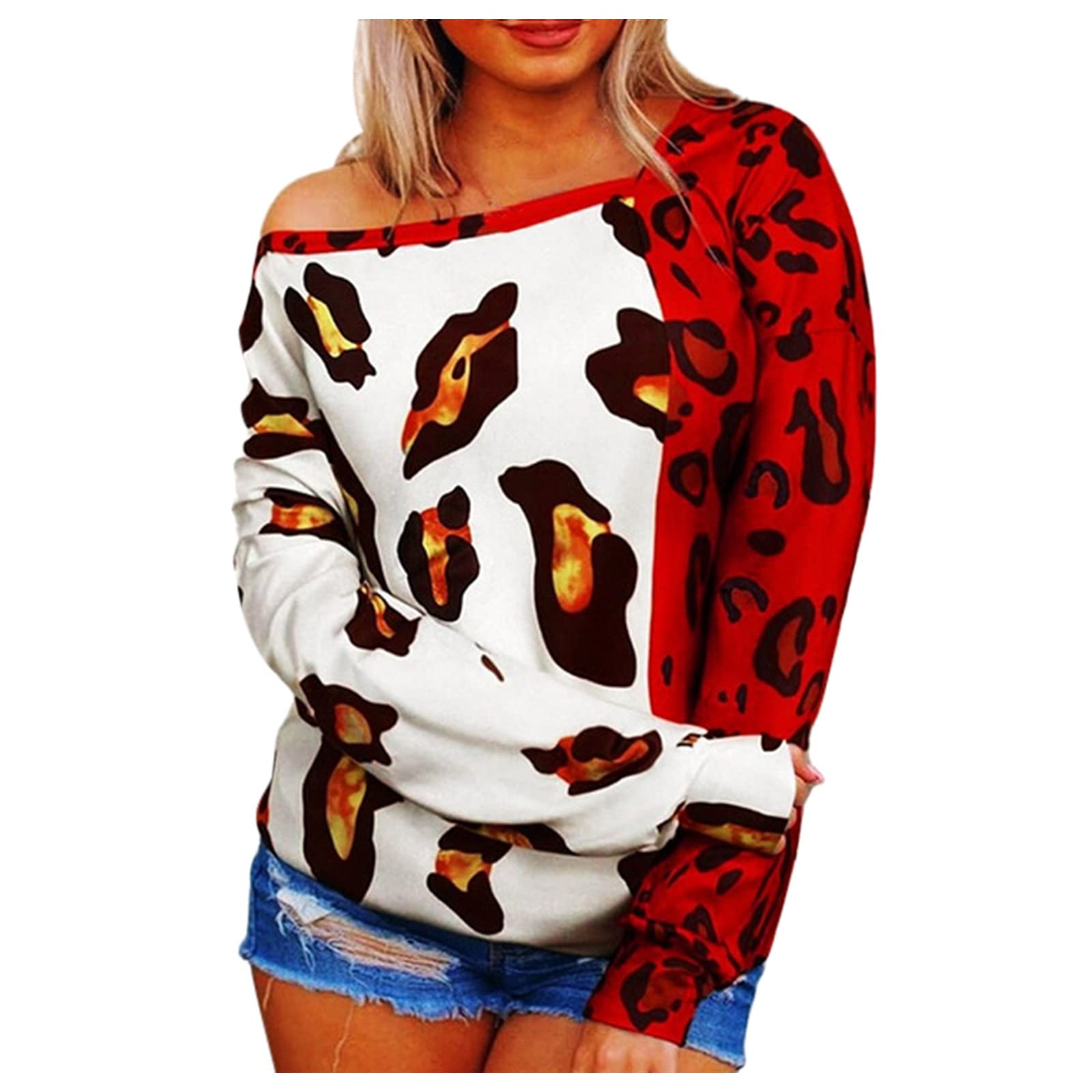 Women's Long Sleeve Casual T-Shirt - Color Block Slant Print Fashion Top | Perfect for Everyday Wear, Office Outfits & Weekend Styling
