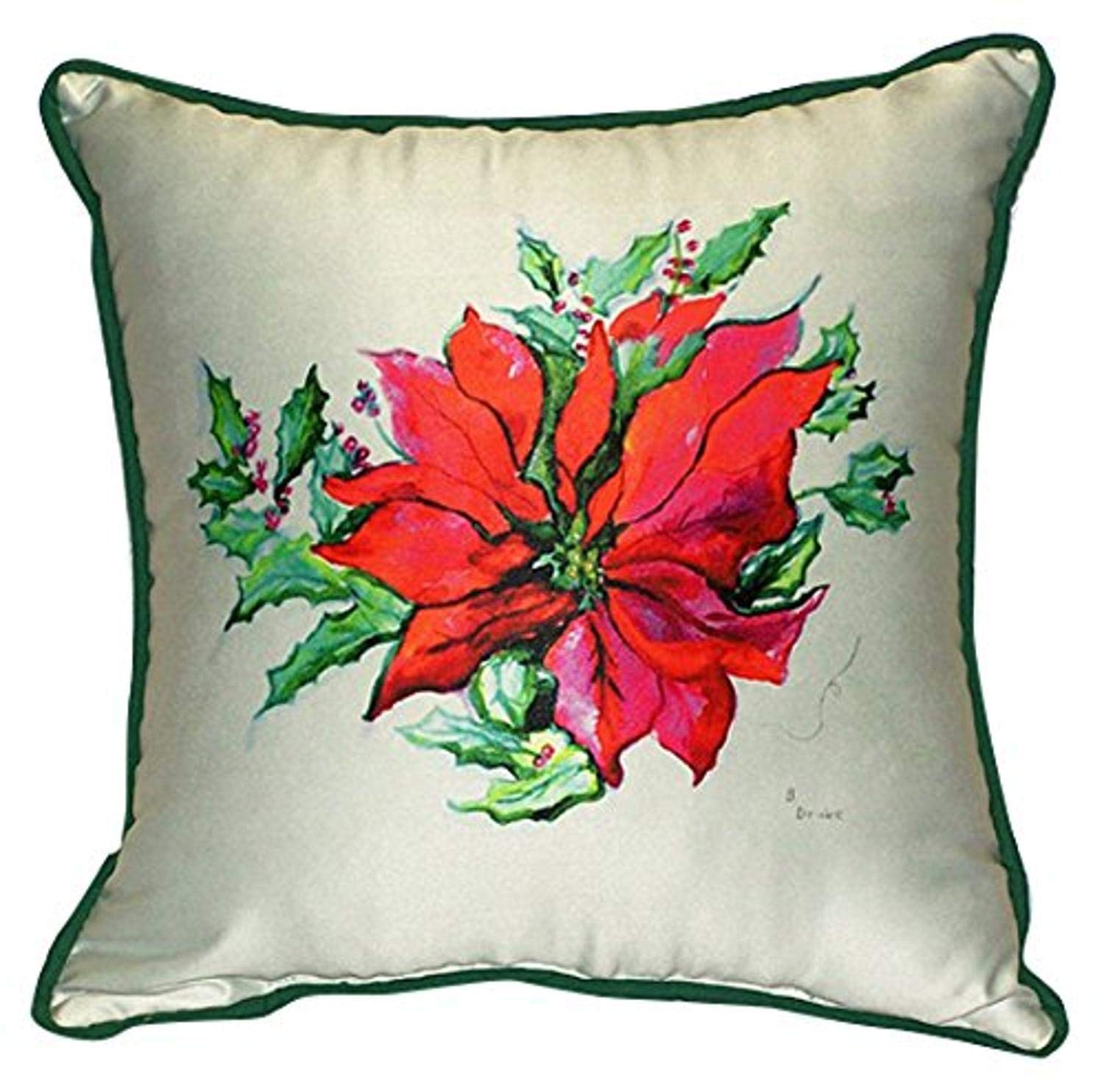 Betsy Drake Poinsettia Christmas Decorative Throw Pillow Cover 22x22 Inches - Perfect for Holiday Home Decor, Sofa, Couch and Festive Seasonal Accents