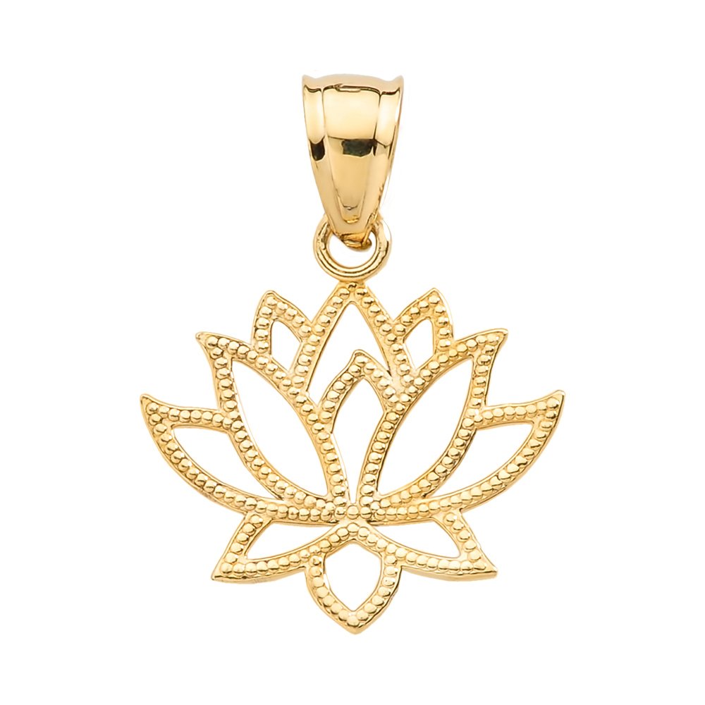 14K Yellow Gold Open Design Lotus Flower Pendant Necklace for Women - Elegant Buddhist Jewelry Gift for Meditation, Yoga & Spiritual Occasions