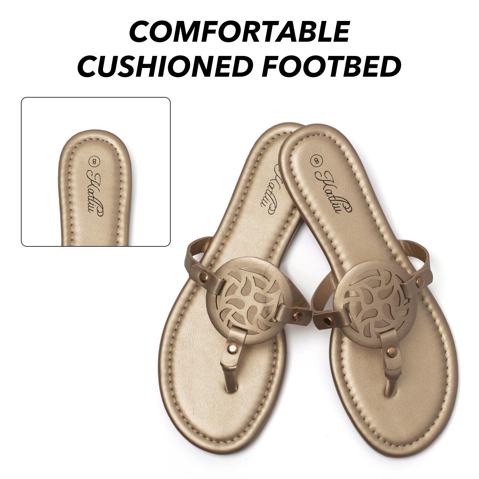 Katliu Women's Flat Sandals - Comfortable Flip Flop Thong Sandals for Dressy Outfits | Perfect for Beach, Vacation, and Summer Casual Wear