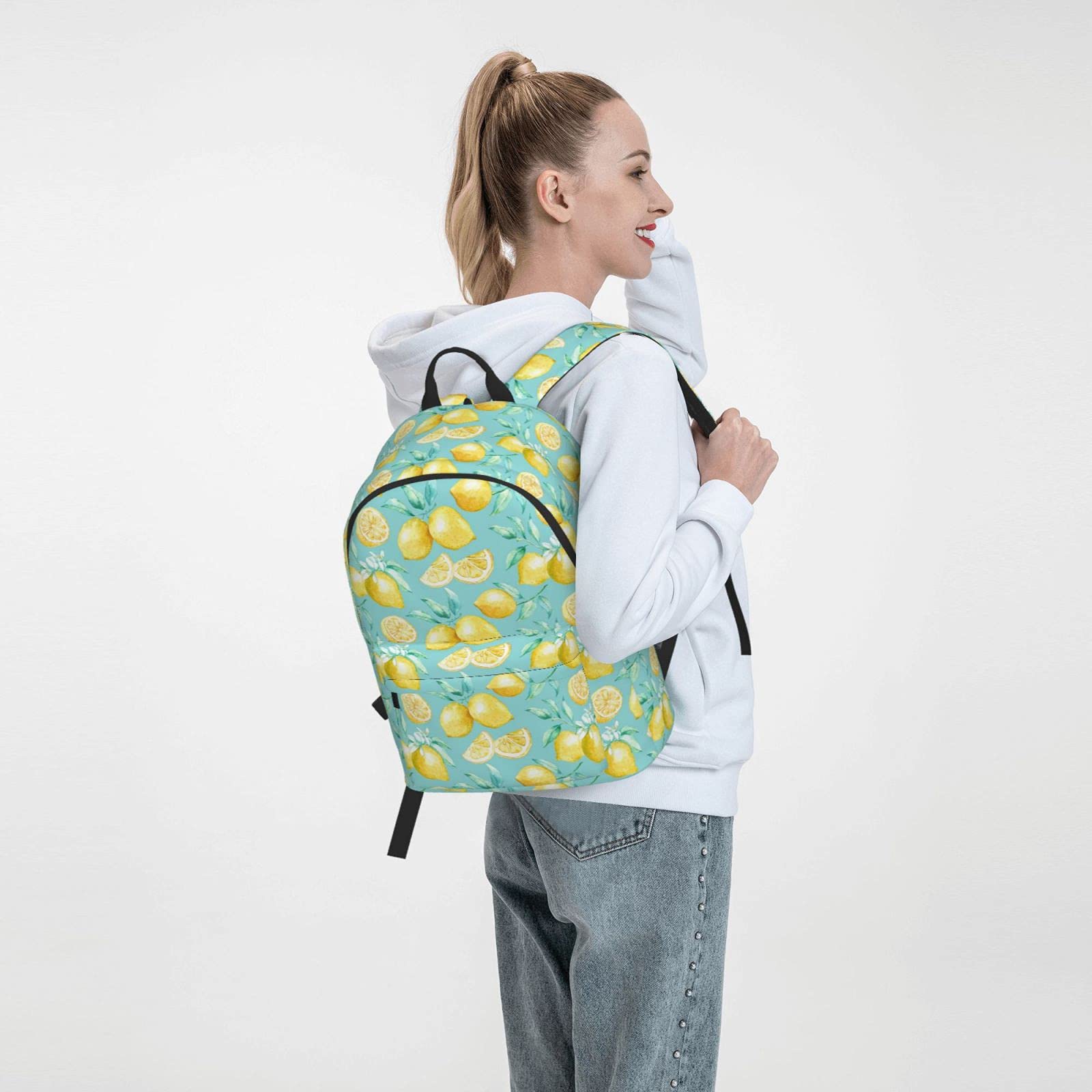 16 Inch Yellow Lemon Print Laptop Backpack - Waterproof School Bookbag, Travel Daypack & Shoulder Bag for Women & Men - Perfect for College, Work, Hiking & Daily Commute