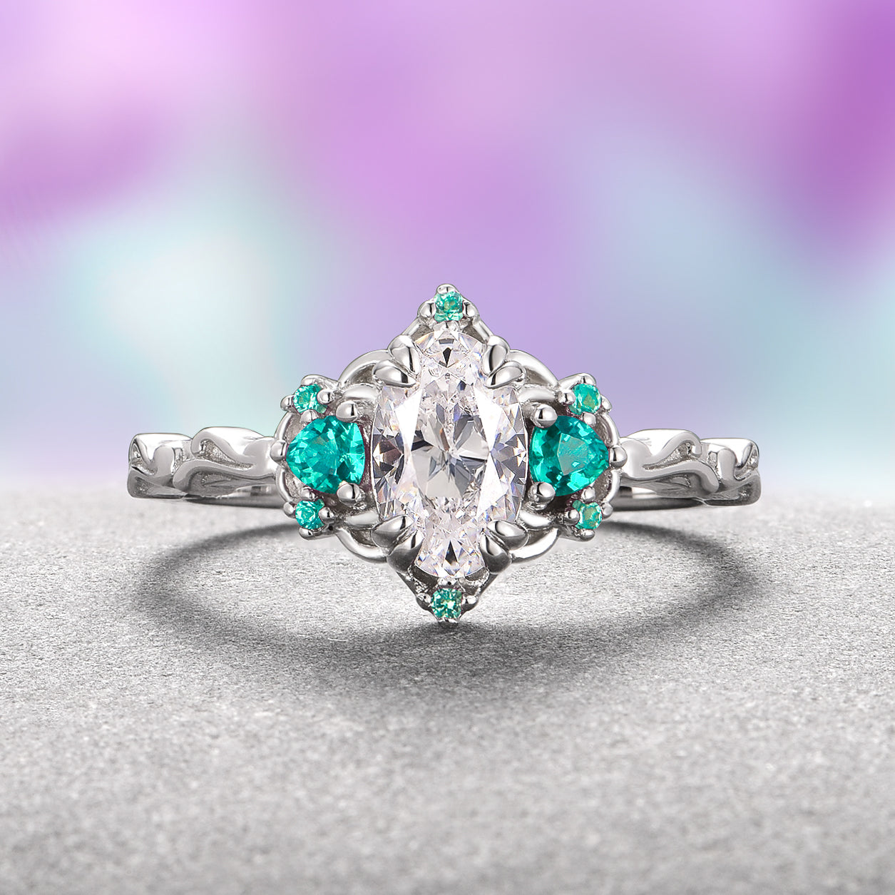 14K White Gold Lab Grown Diamond & Paraiba Tourmaline Ring - IGI Certified Engagement Jewelry for Women, Perfect for Wedding, Anniversary & Special Occasion Gifts
